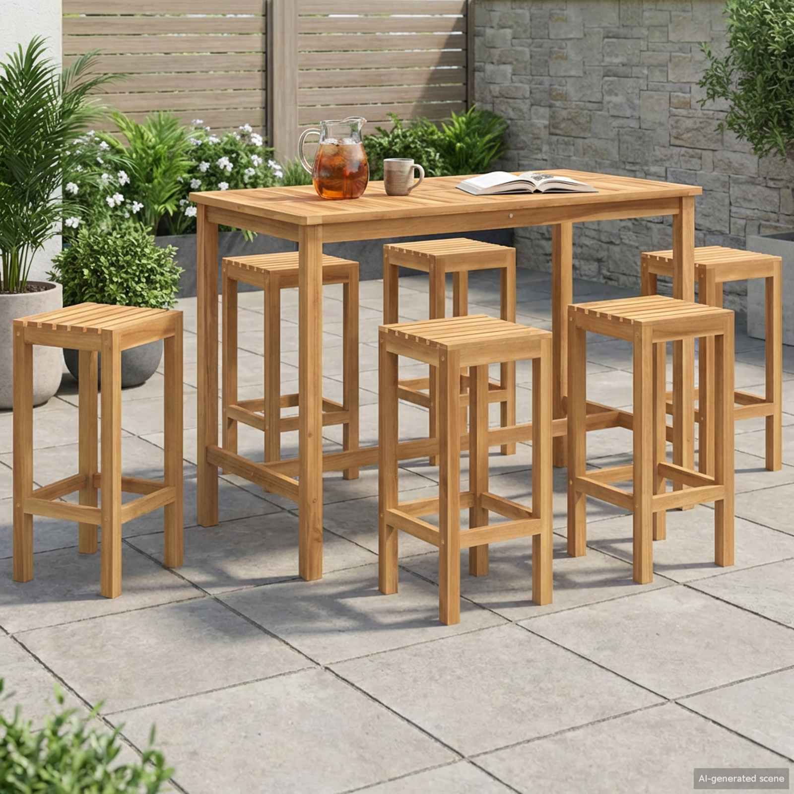 Vanjski bar set 7 pcs Neprerađeno Čvrsto teak drvo