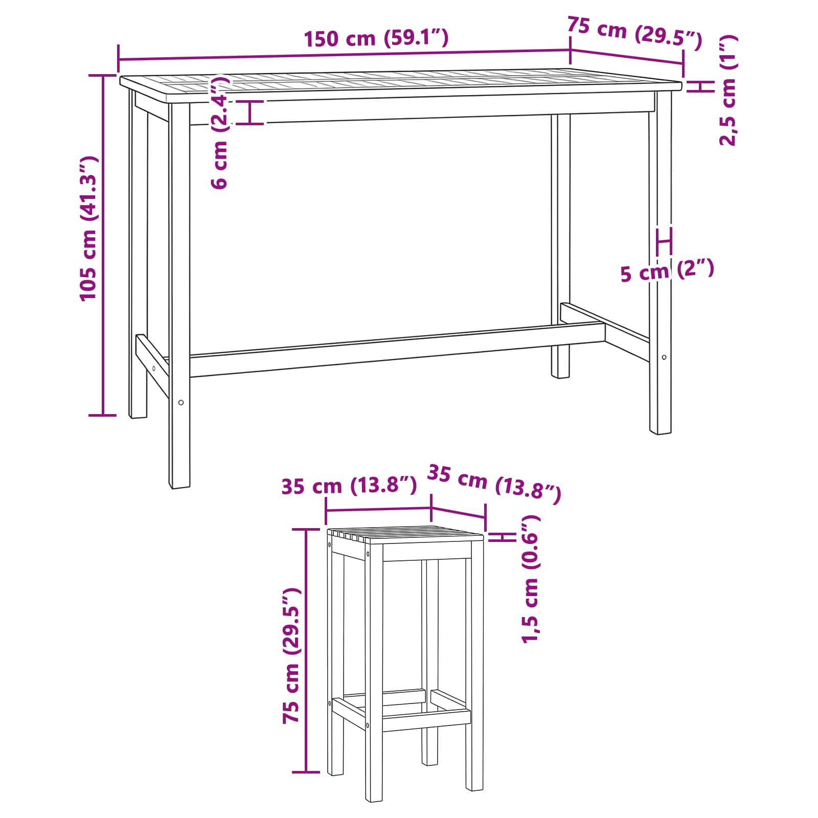 Vanjski bar set 7 pcs Neprerađeno Čvrsto teak drvo