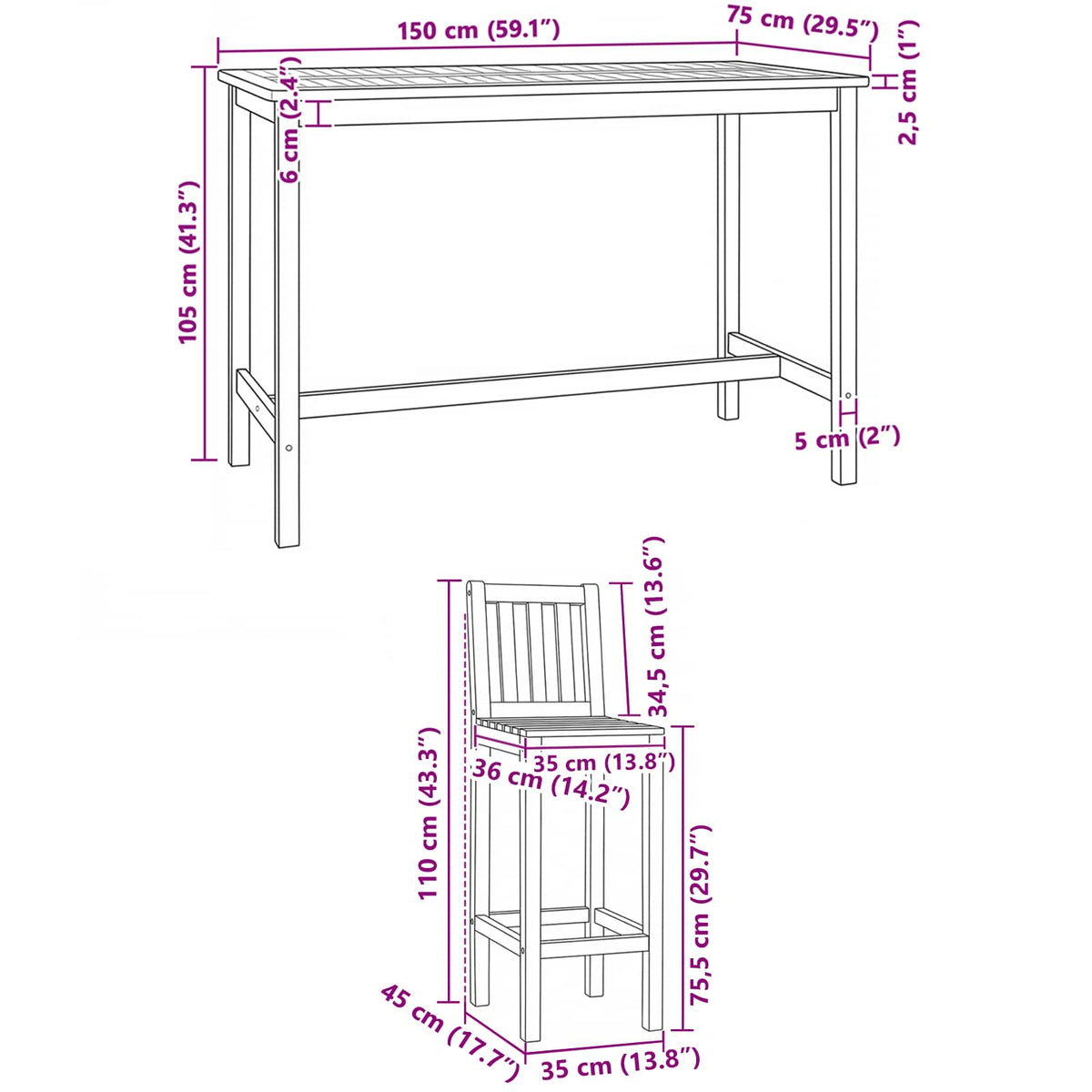 Vanjski bar set 5 pcs Prirodna Čvrsto teak drvo