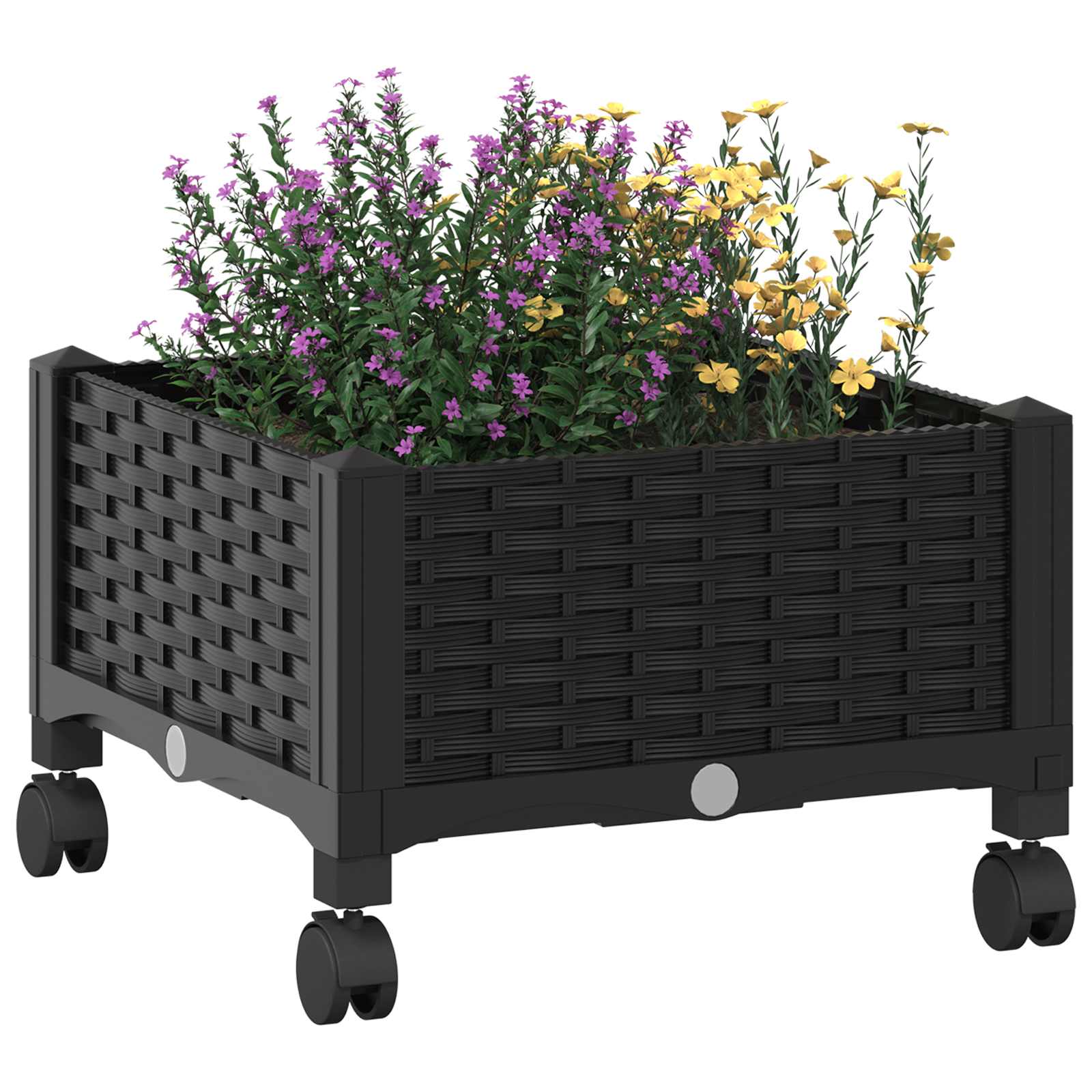 Vrtni saksija s kotačima Crna 40 x 40 x 29 cm PP