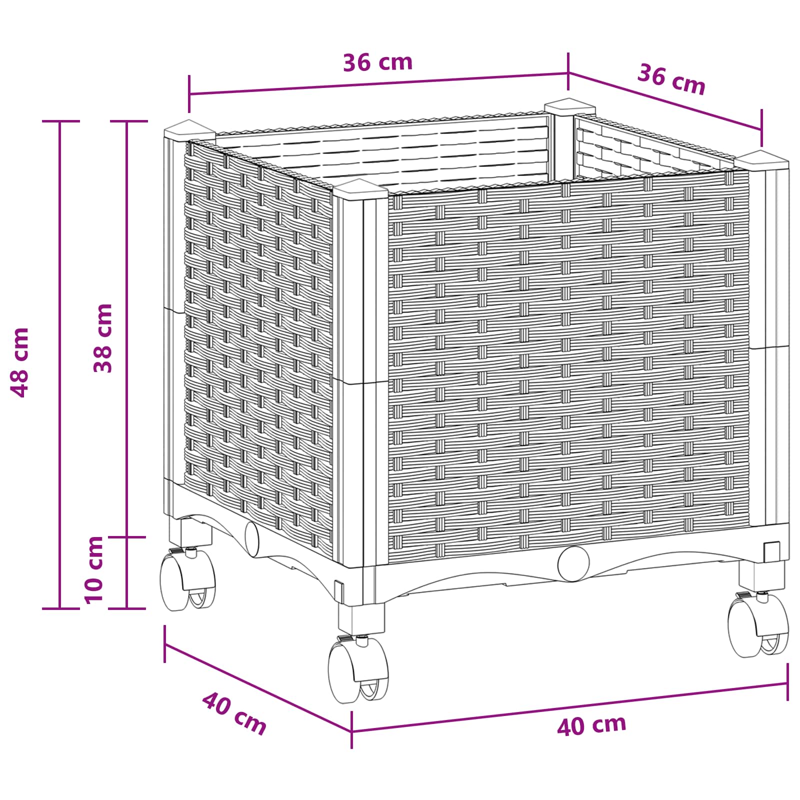 Vrtni saksija s kotačima Svjetlosiva 40 x 40 x 48 cm PP