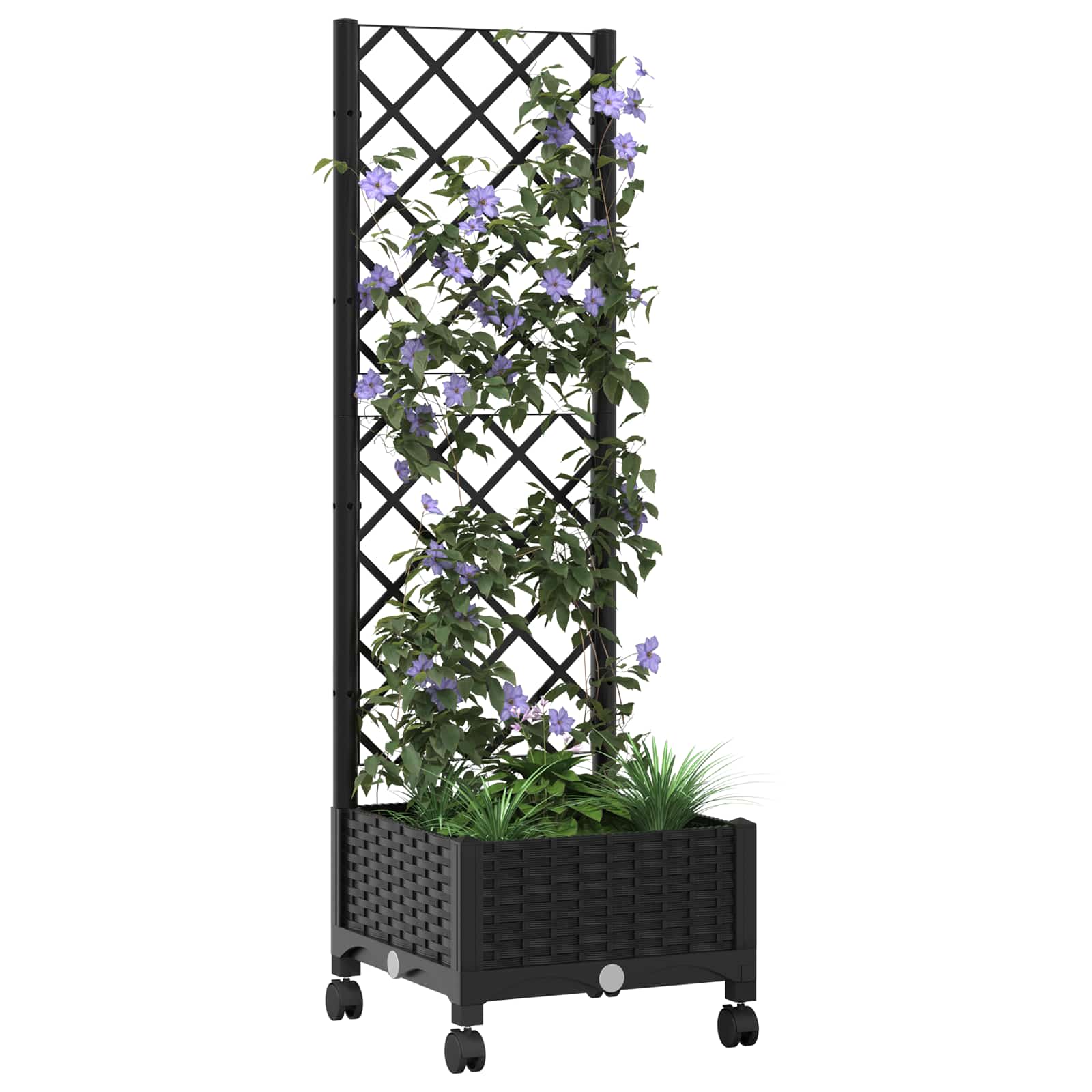 Vrtni saksija s rešetkom i kotačima Crna 40 x 40 x 131,5 cm PP
