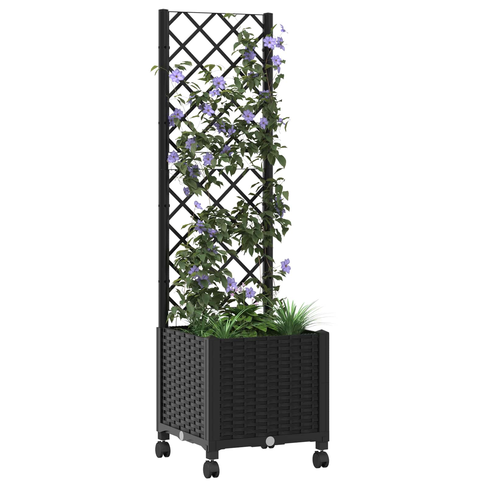 Vrtni saksija s rešetkom i kotačima Crna 40 x 40 x 146 cm PP