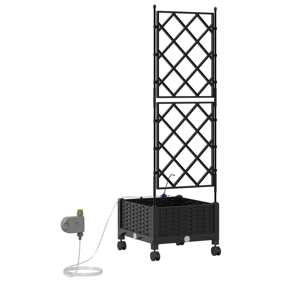 Vrtni planter s navodnjavanjem i kotačima Crna 40 x 40 x 132 cm