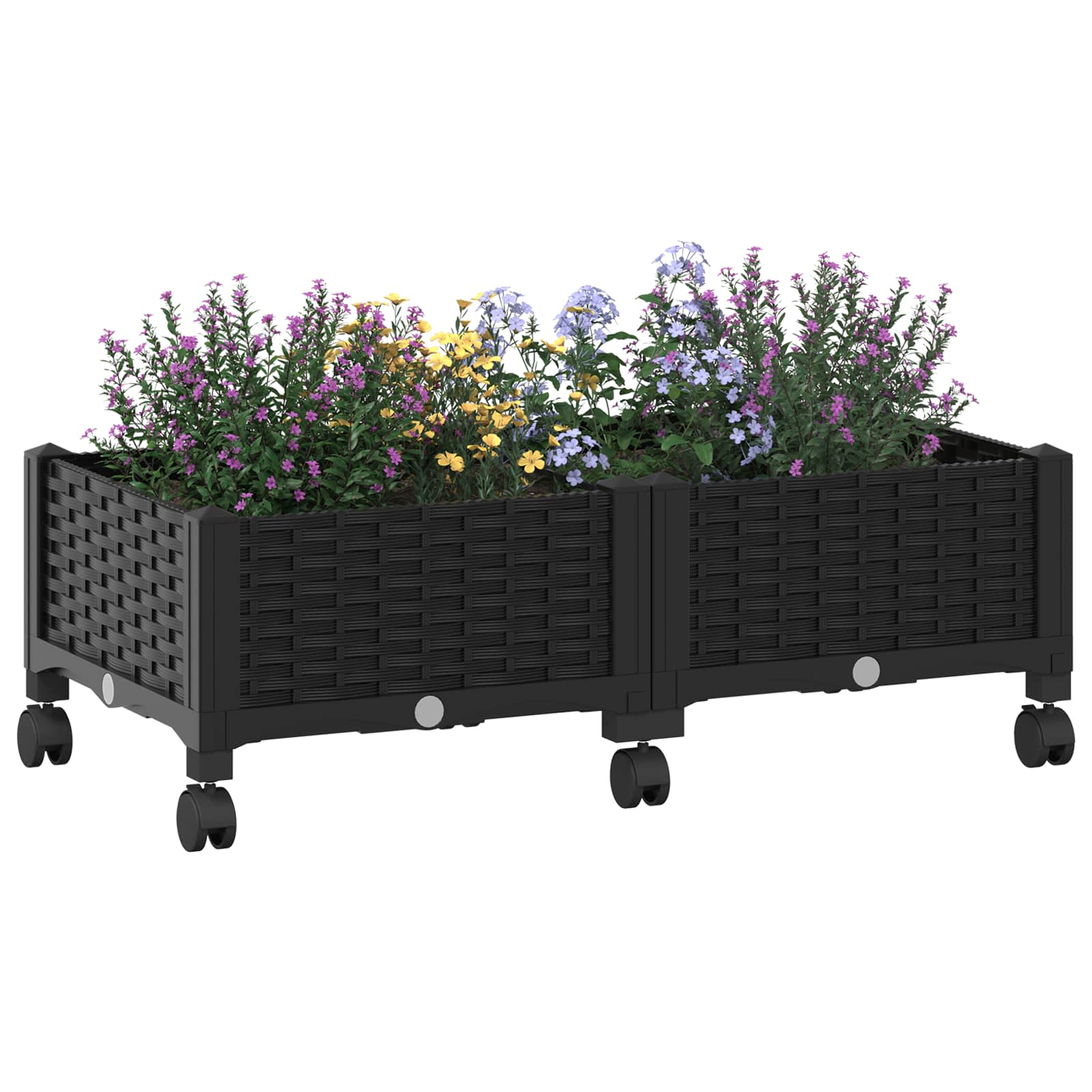 Vrtni saksija s kotačima Crna 80 x 40 x 29 cm PP
