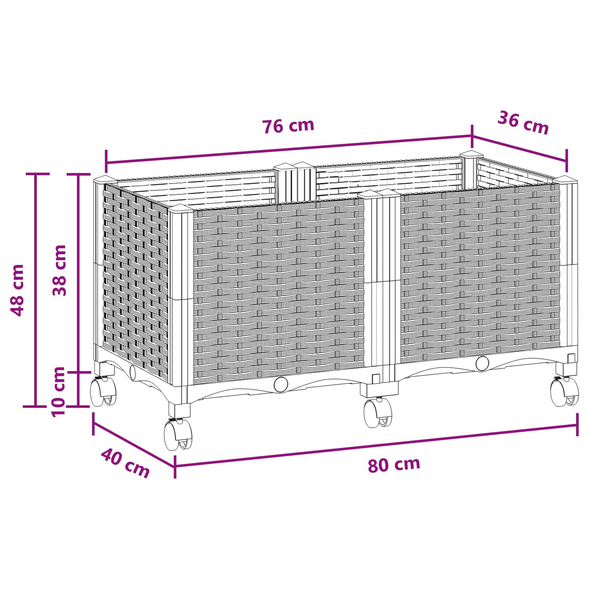 Vrtni saksija s kotačima Smeđa 80 x 40 x 44 cm PP