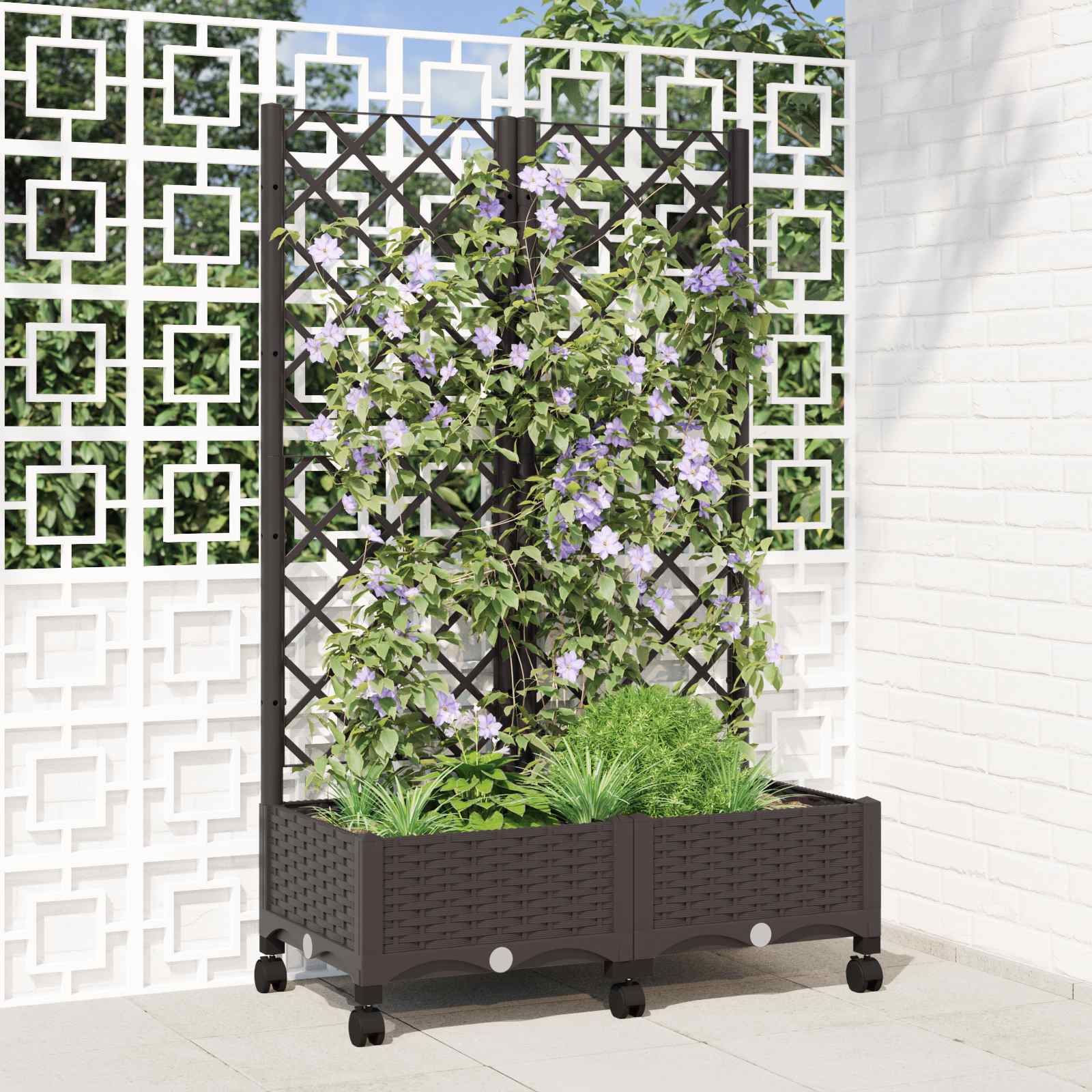 Vrtni saksija s rešetkom i kotačima Smeđa 80 x 40 x 131,5 cm PP