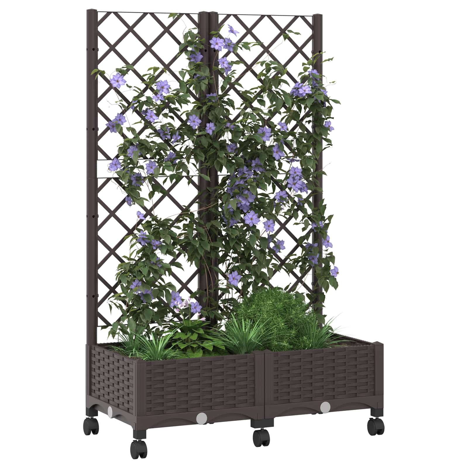 Vrtni saksija s rešetkom i kotačima Smeđa 80 x 40 x 131,5 cm PP