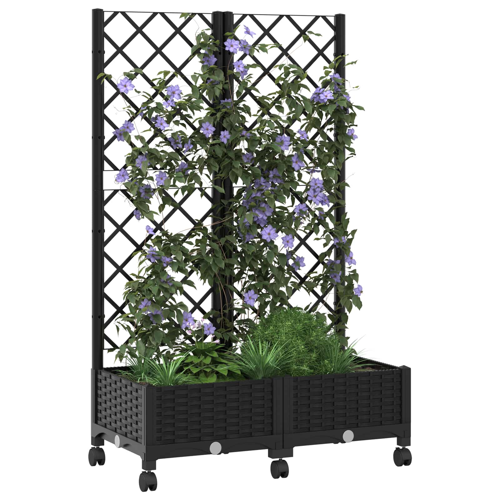 Vrtni saksija s rešetkom i kotačima Crna 80 x 40 x 131,5 cm PP