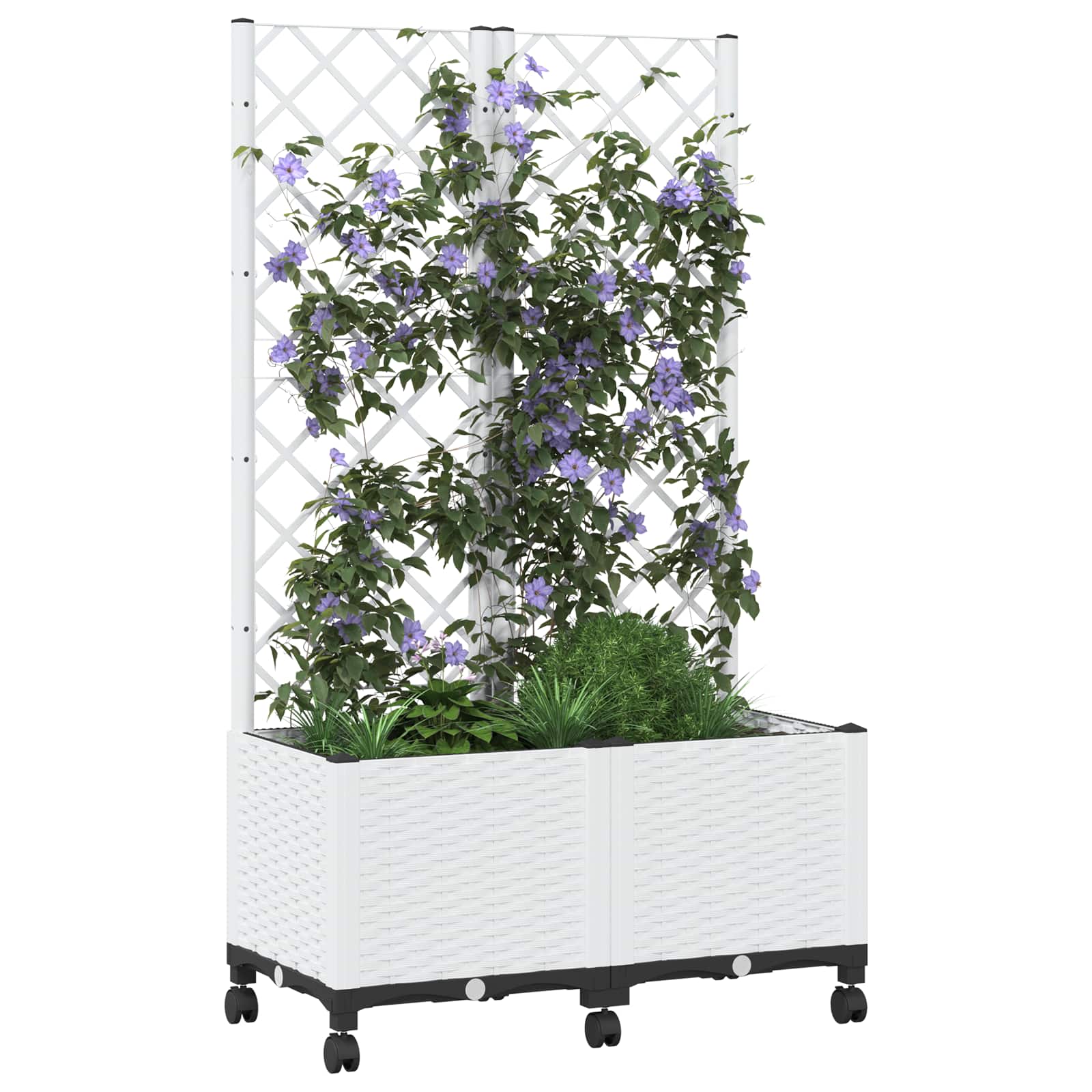 Vrtni saksija s rešetkom i kotačima Bijela 80 x 40 x 146 cm PP