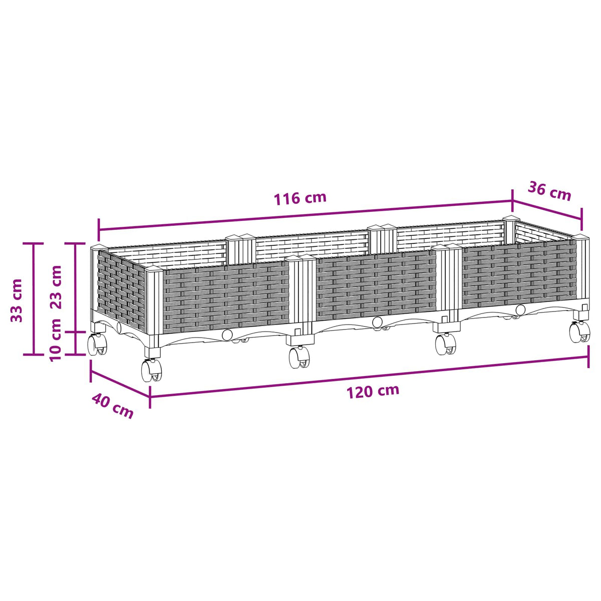 Vrtni saksija s kotačima Smeđa 120 x 40 x 29 cm PP