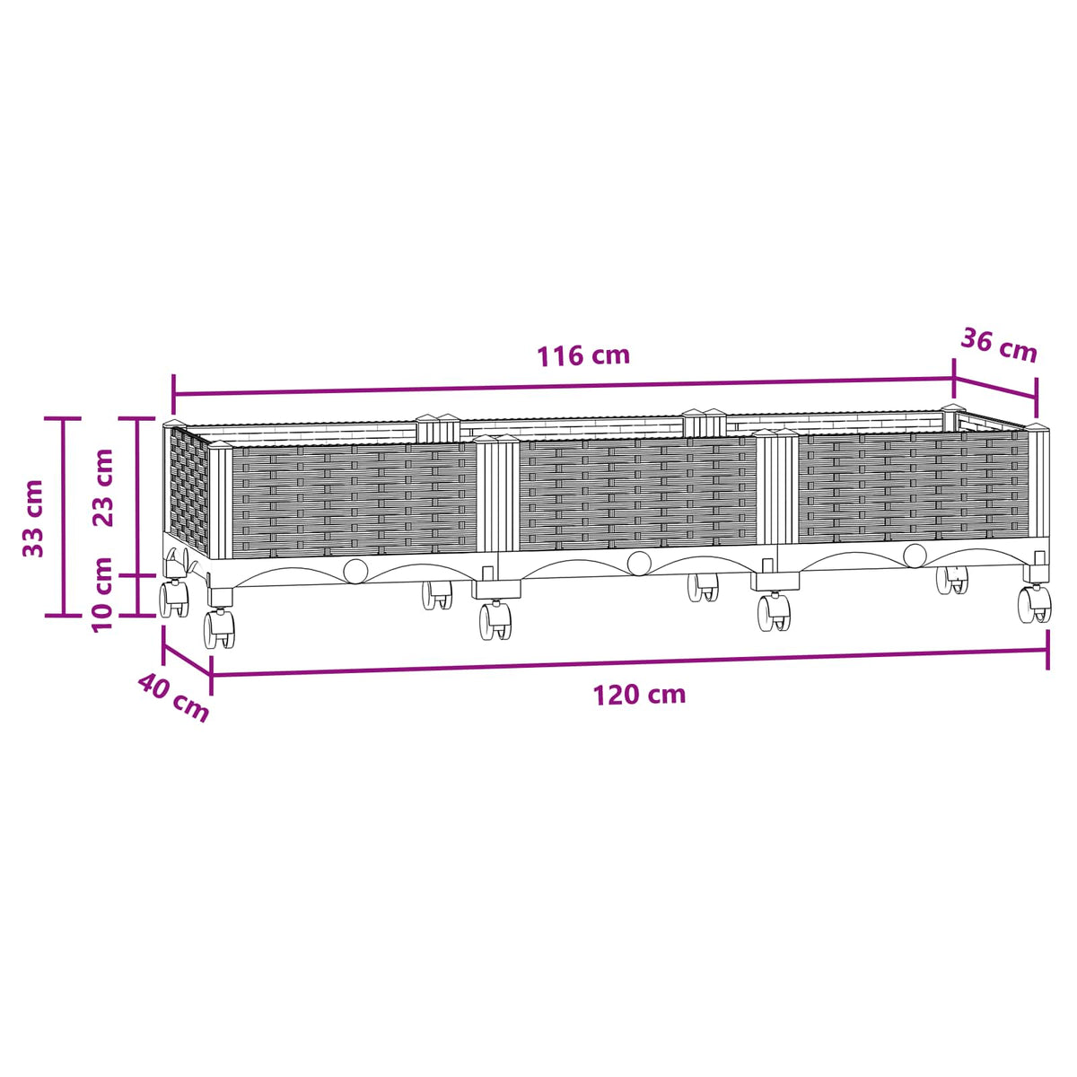 Vrtni saksija s kotačima Plavo Sivo 120 x 40 x 33 cm PP