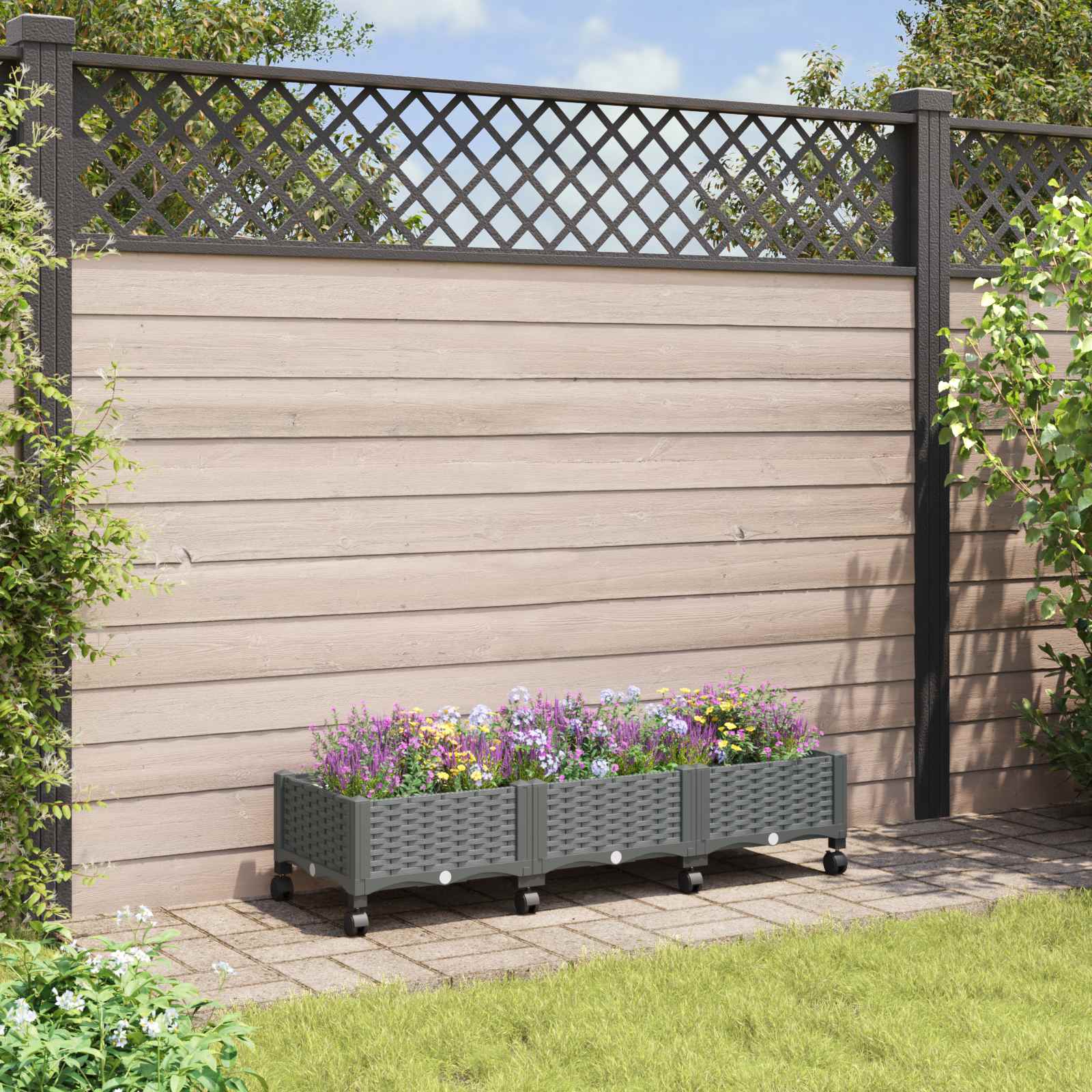 Vrtni saksija s kotačima Svjetlosiva 120 x 40 x 33 cm PP