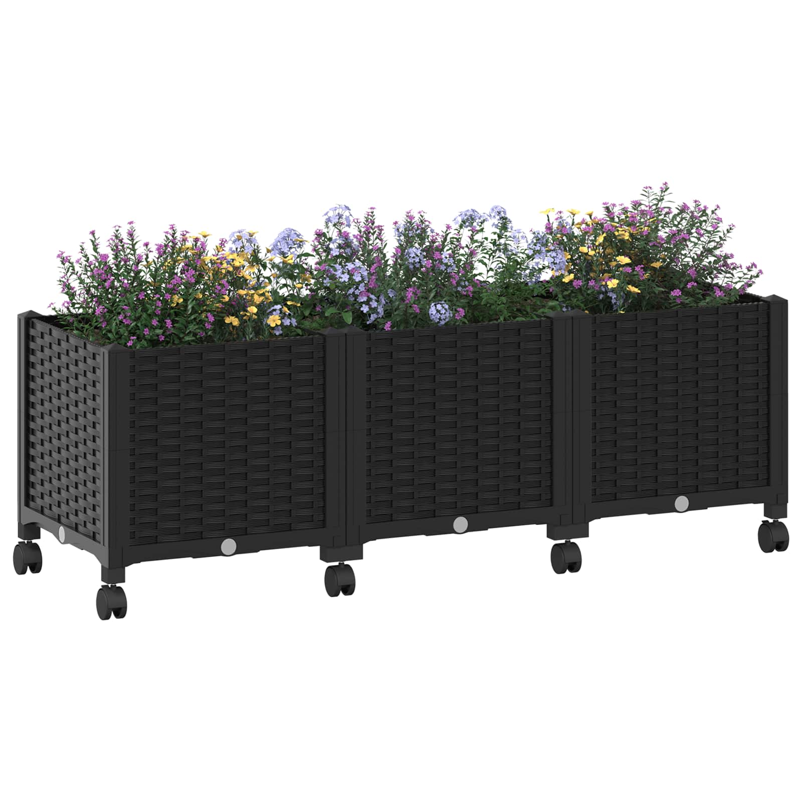 Vrtni saksija s kotačima Crna 120 x 40 x 44 cm PP
