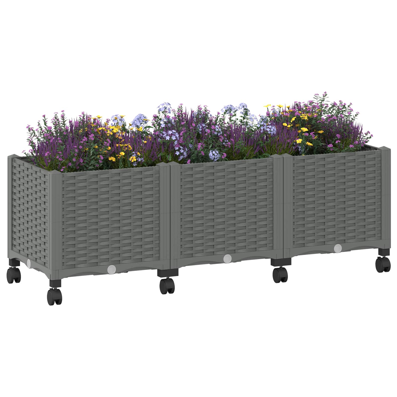 Vrtni saksija s kotačima Svjetlosiva 120 x 40 x 48 cm PP