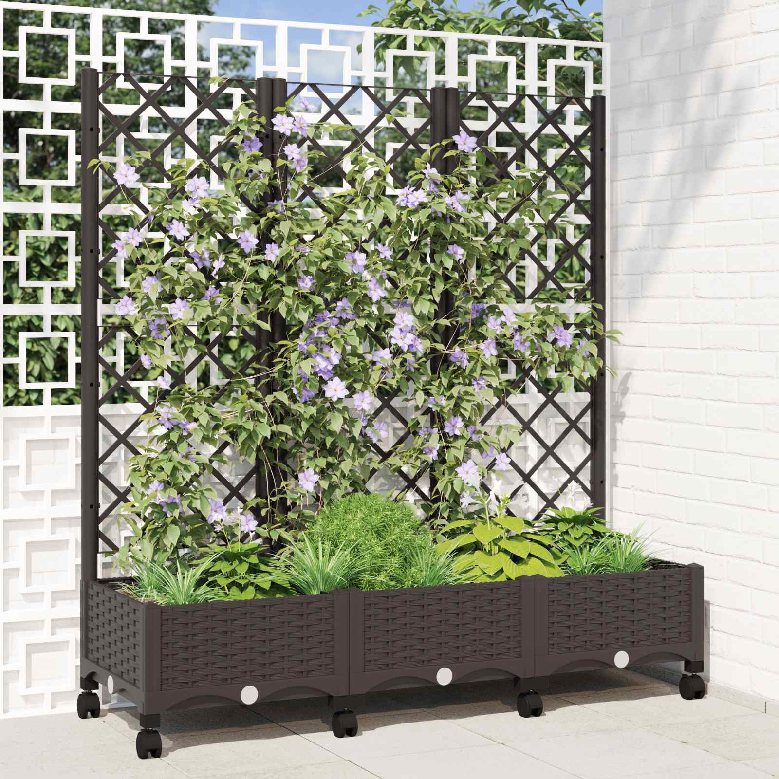Vrtni saksija s rešetkom i kotačima Smeđa 120 x 40 x 131,5 cm