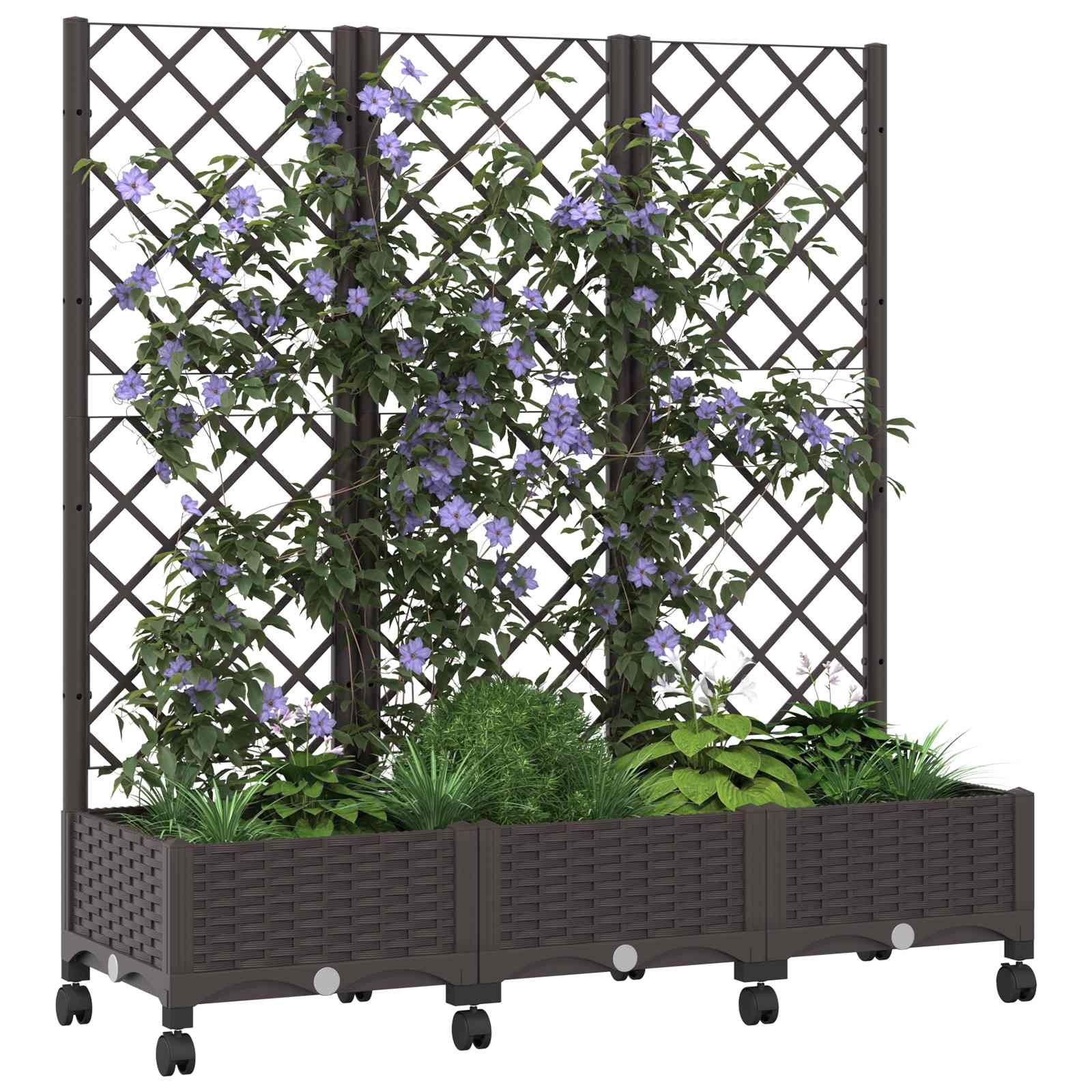 Vrtni saksija s rešetkom i kotačima Smeđa 120 x 40 x 131,5 cm