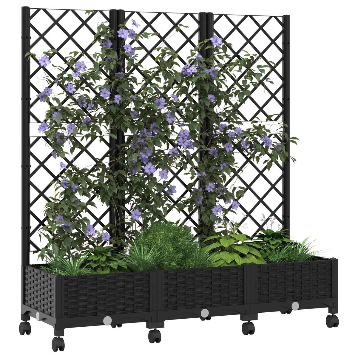 Vrtni saksija s rešetkom i kotačima Crna 120 x 40 x 131,5 cm PP