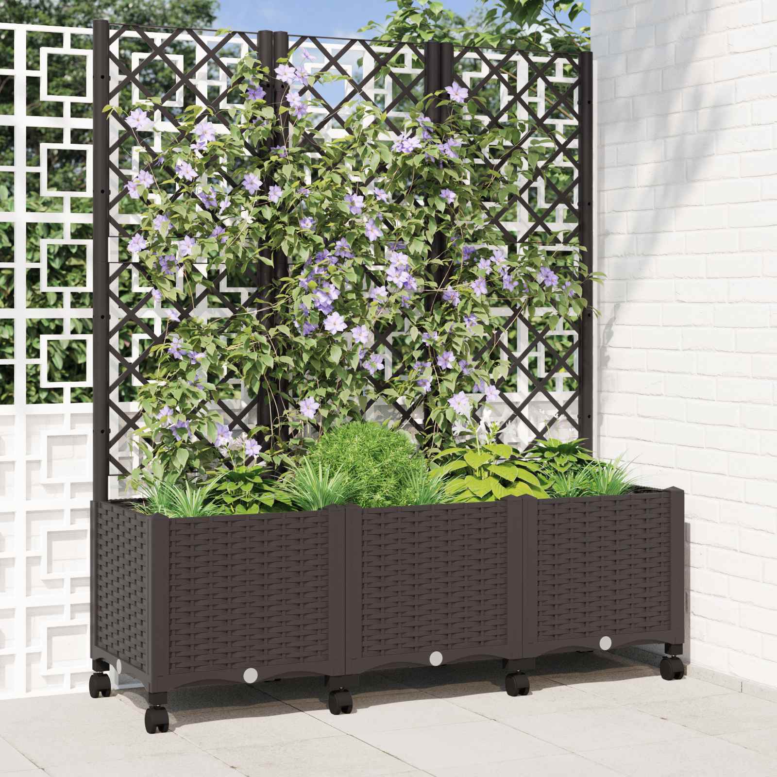 Vrtni saksija s rešetkom i kotačima Smeđa 120 x 40 x 146 cm PP