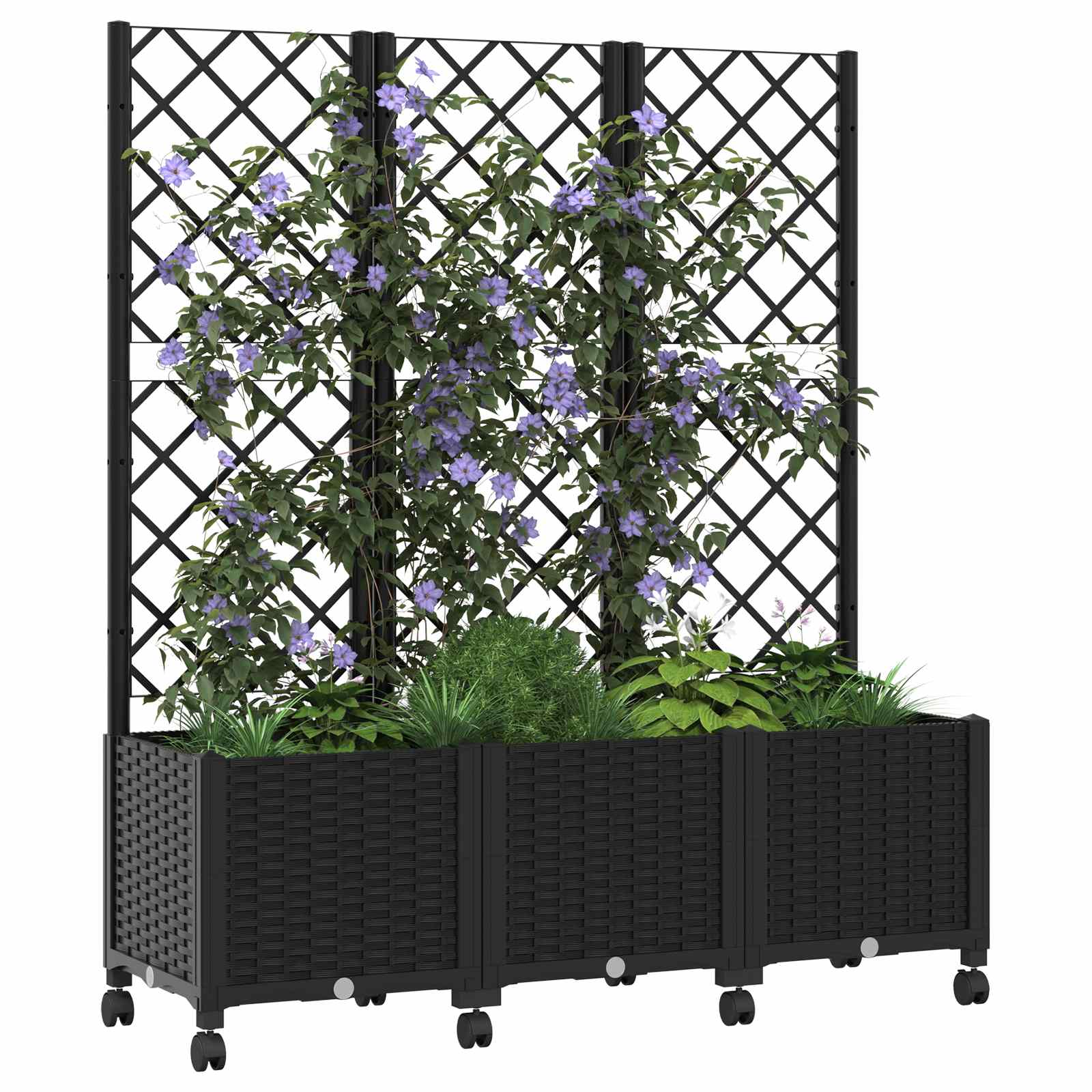 Vrtni saksija s rešetkom i kotačima Crna 120 x 40 x 146 cm PP