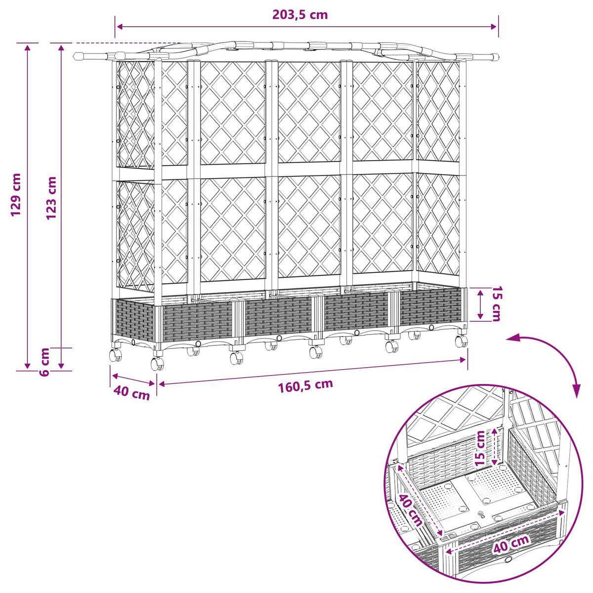 Povišeni krevet s mrežom i krovom Smeđa 203,5 x 40 x 129 cm PP