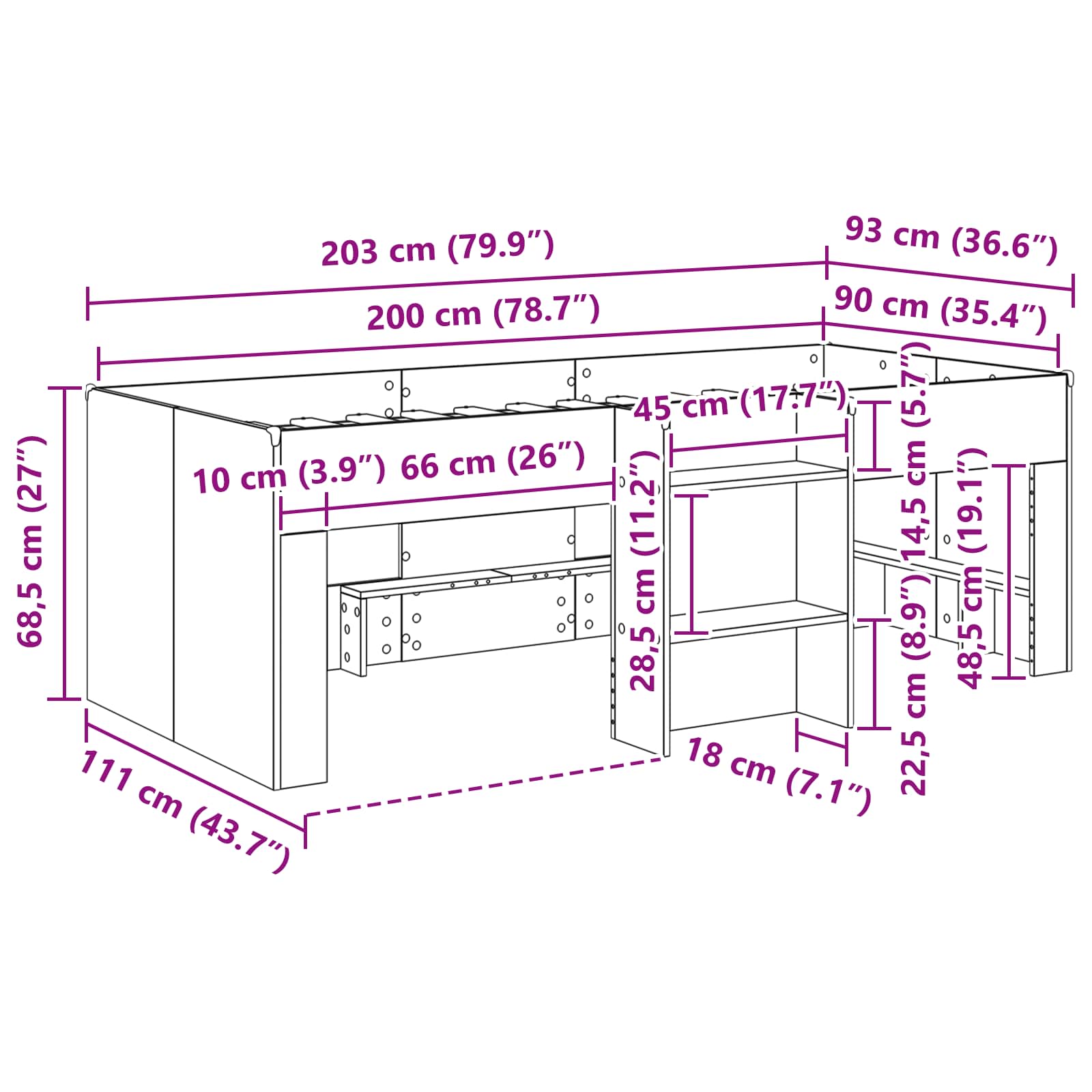 Kreveta za visoko spavanje djece 2 pcs Siva Sonoma 90 x 200 cm