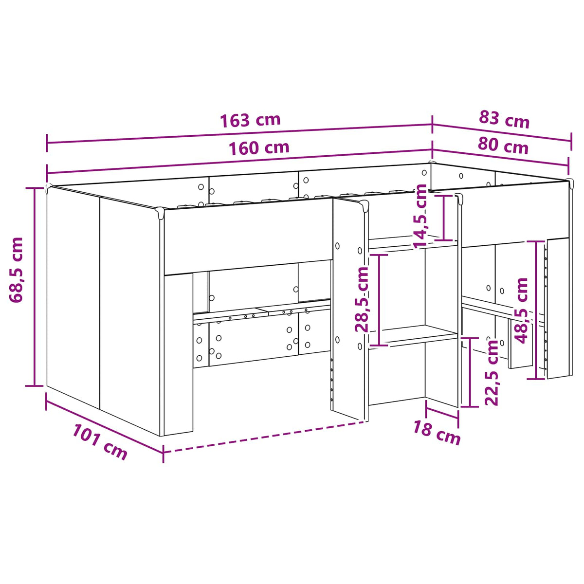 Kreveta za visoko spavanje djece 2 pcs Beton Konstruirano drvo