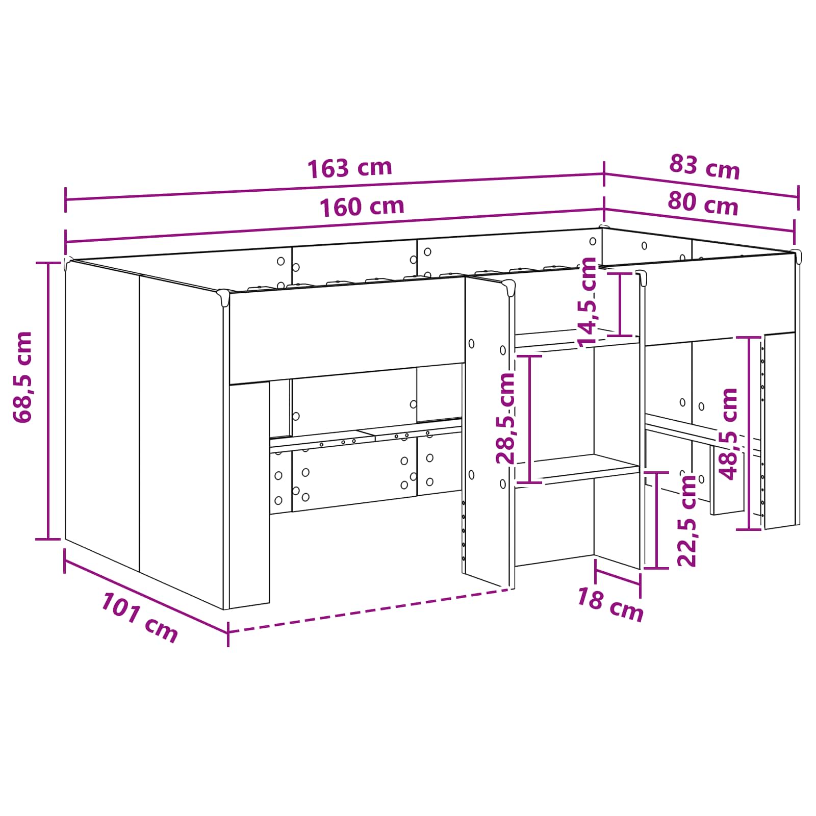 Kreveta za visoko spavanje djece 2 pcs Beton Konstruirano drvo