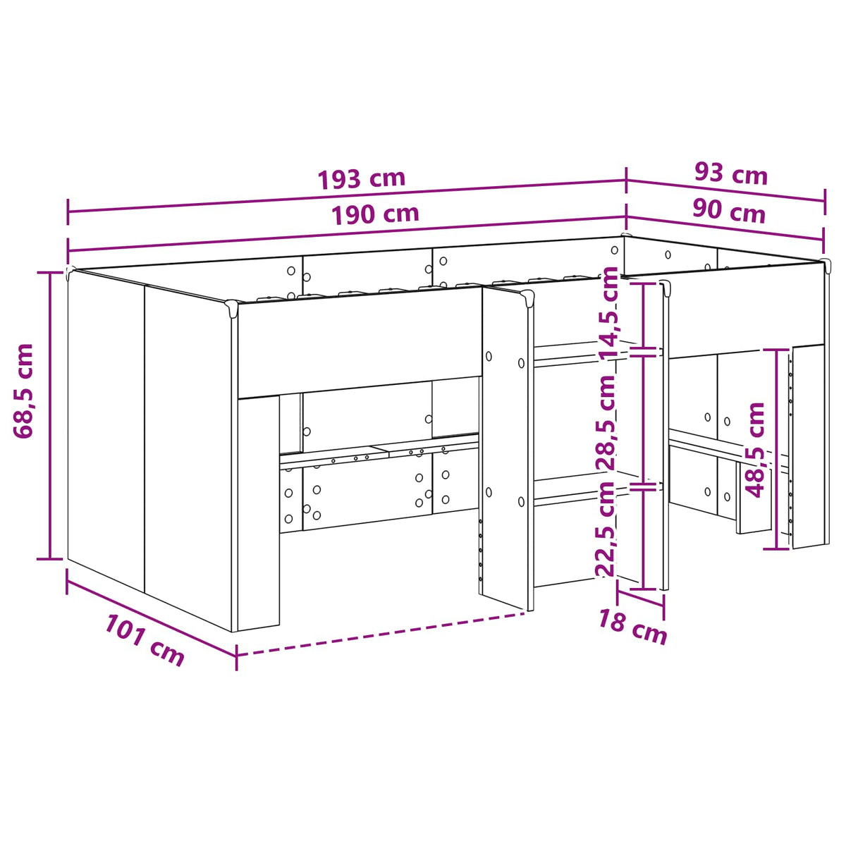 Kreveta za visoko spavanje djece 2 pcs Crni hrast 90 x 190 cm