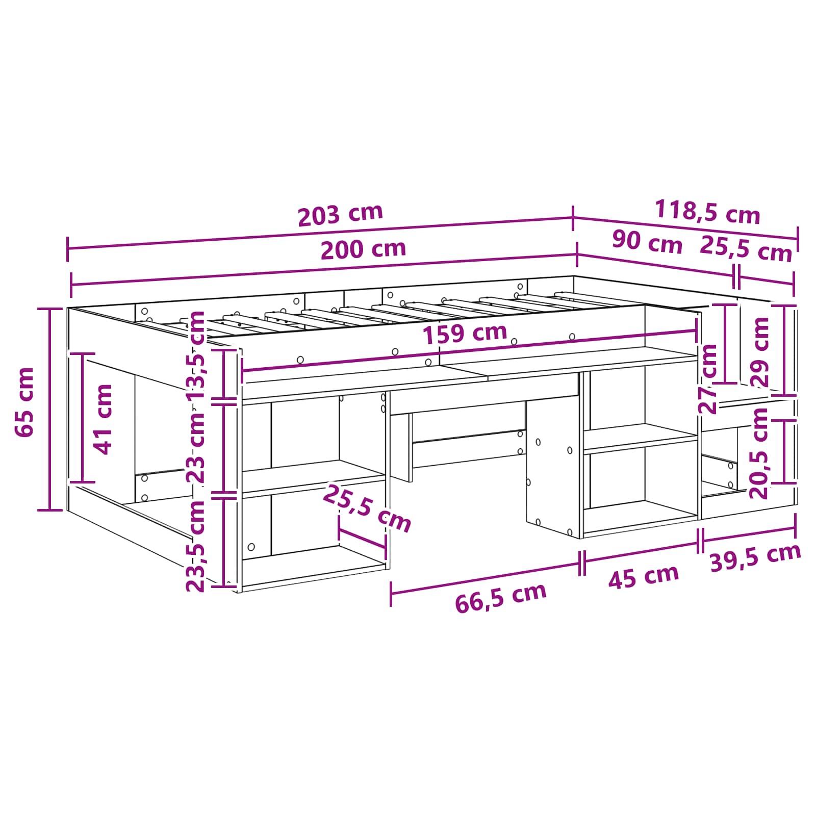 Krevet za djecu s ladicama Betonska siva 90 x 200 cm