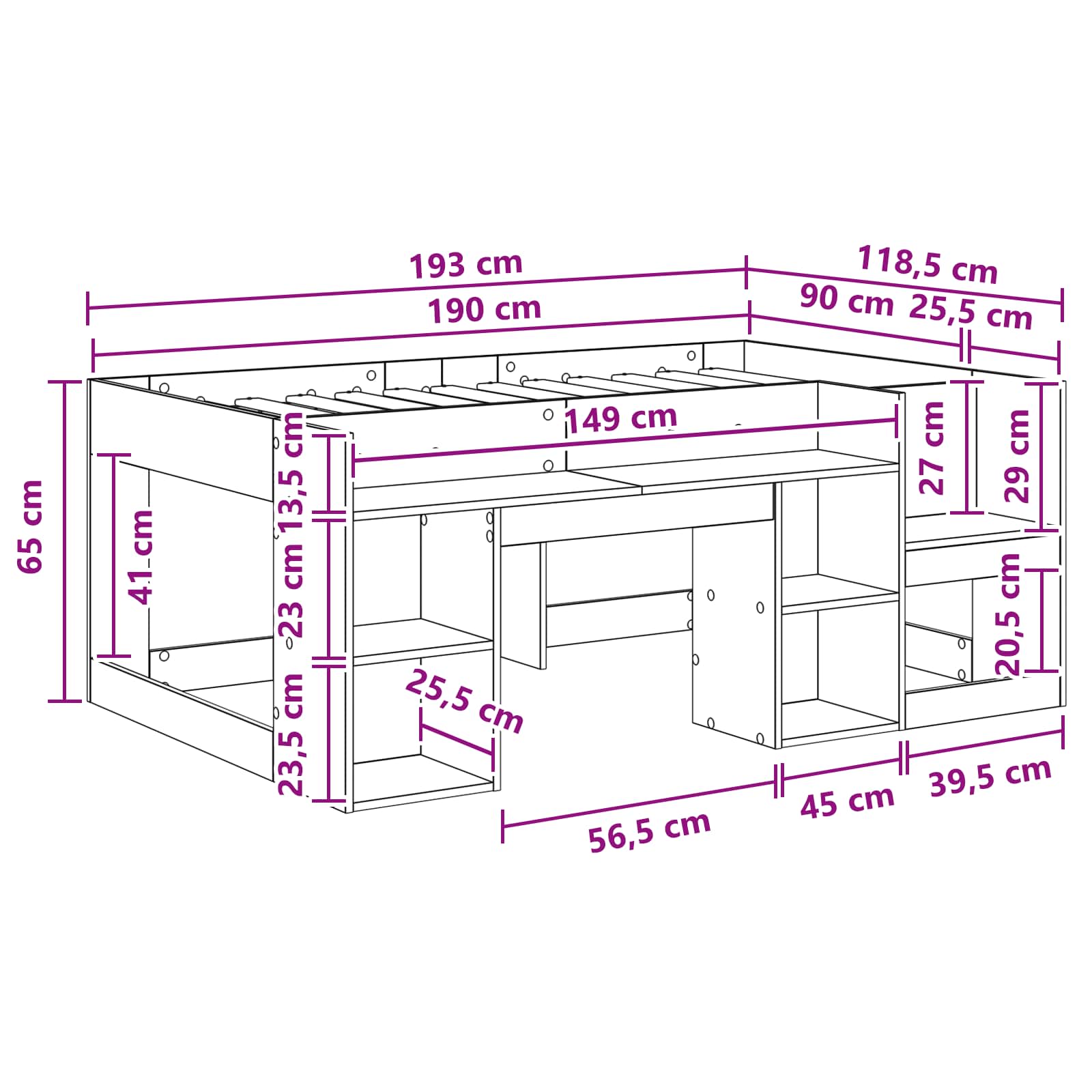 Krevet za djecu s ladicama Crni hrast 90 x 190 cm