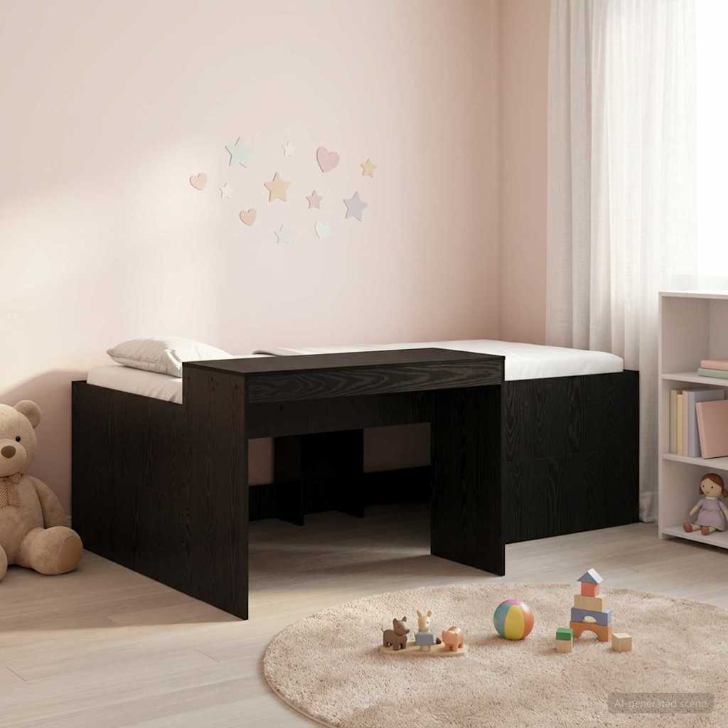 Krevet za djecu s visokim okvirom i stolom Crna 75 x 190 cm
