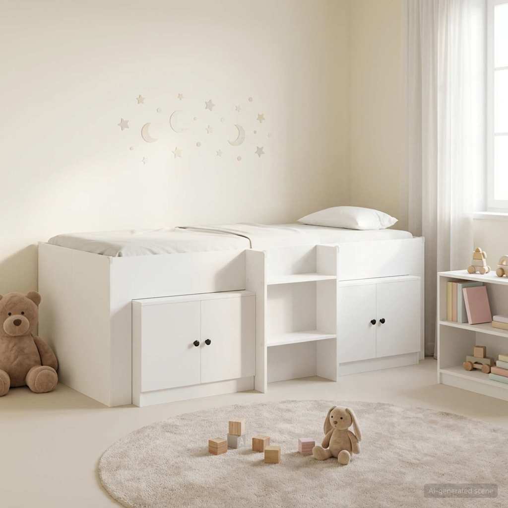 Loft krevet s ormarom s pohranom 3 pcs Bijela Konstruirano drvo