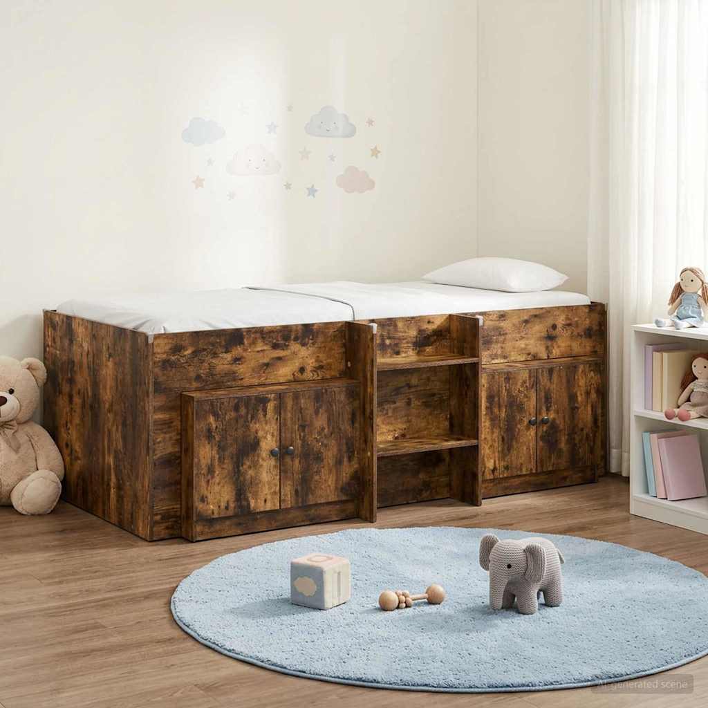 Loft krevet s ormarom 3 pcs Dimljeni hrast Konstruirano drvo