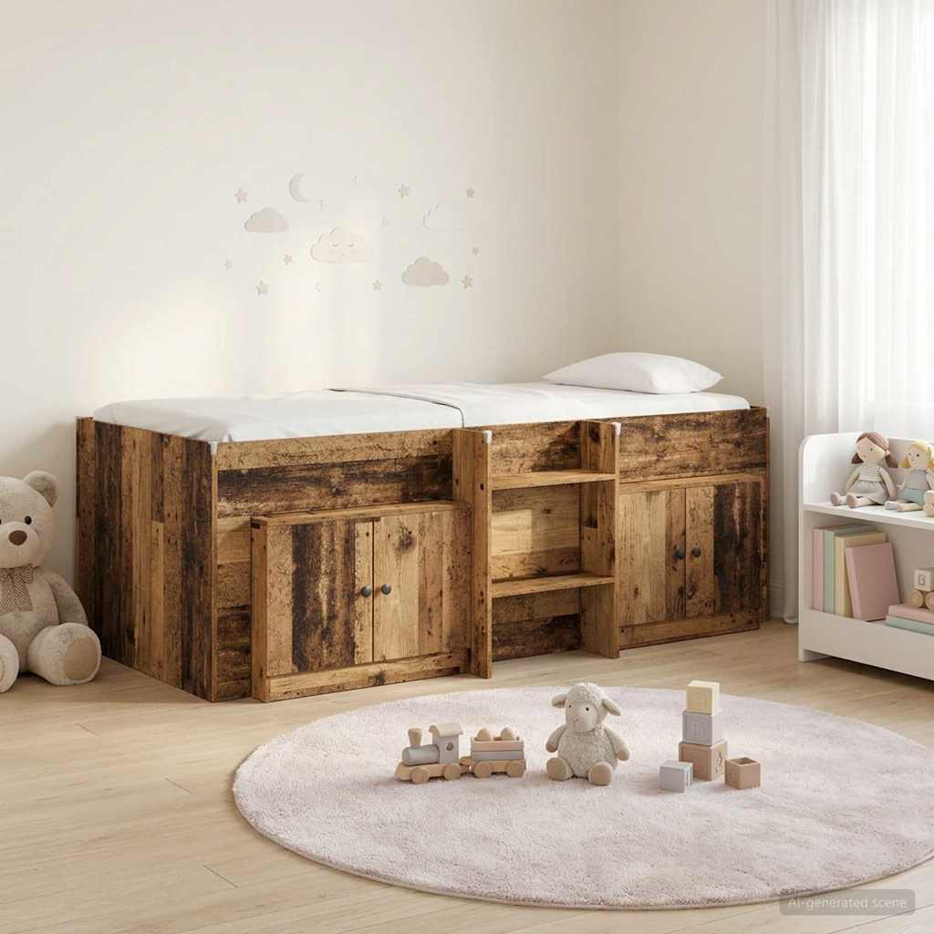 Loft krevet s ormarom 3 kom. Staro drvo Konstruirano drvo
