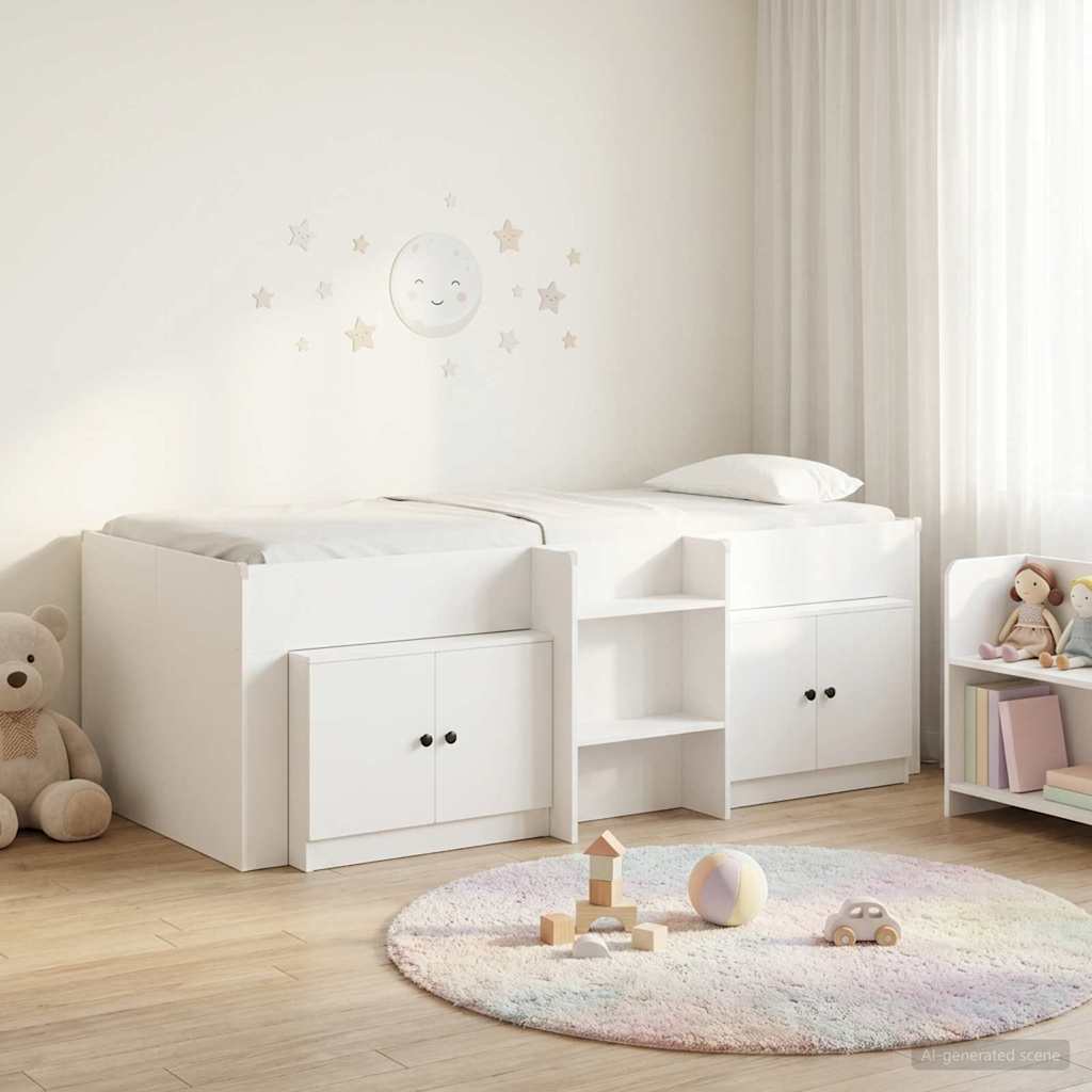 Loft krevet s ormarom s pohranom 3 pcs Bijela Konstruirano drvo