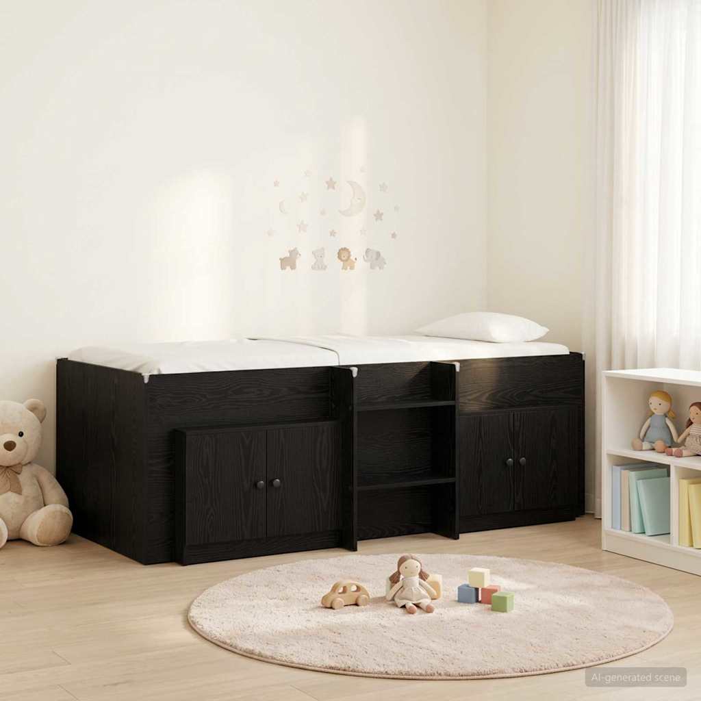 Loft krevet s ormarom s pohranom 3 pcs Crna Konstruirano drvo