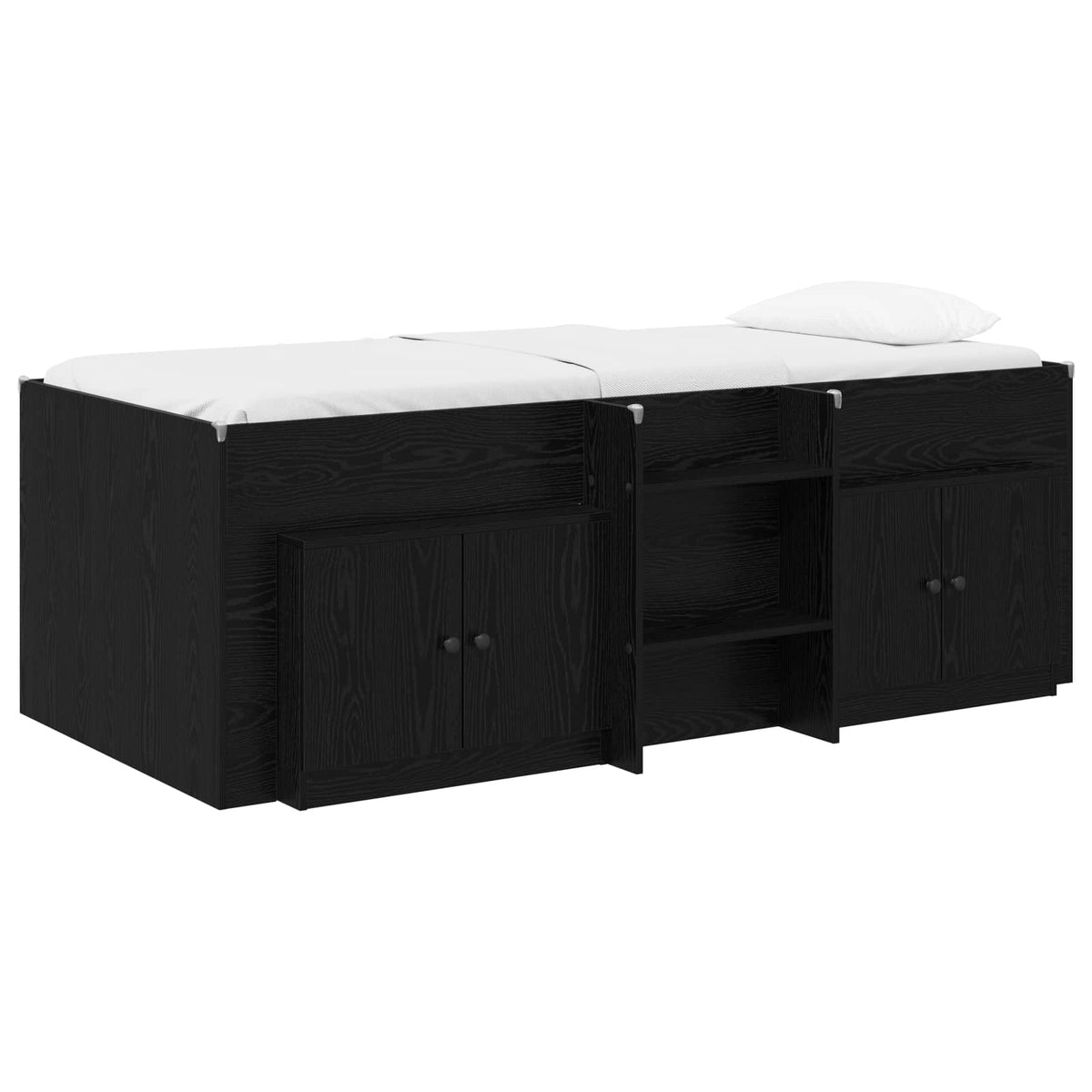 Loft krevet s ormarom s pohranom 3 pcs Crna Konstruirano drvo