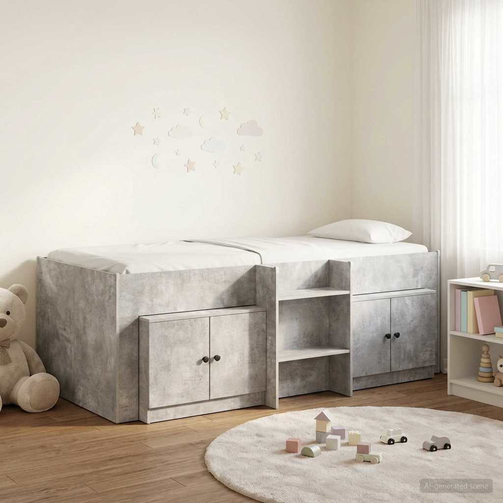 Loft krevet s ormarom 3 kom. Betonska siva Konstruirano drvo