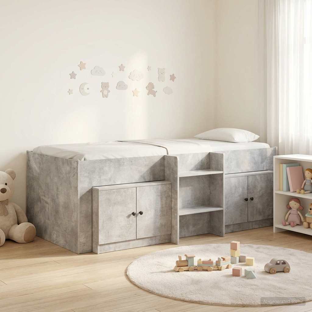 Loft krevet s ormarom 3 kom. Betonska siva Konstruirano drvo