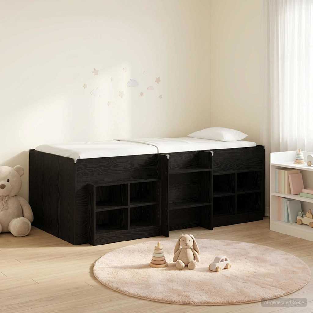 Loft krevet s ormarom s policom 3 kom. Crna Konstruirano drvo