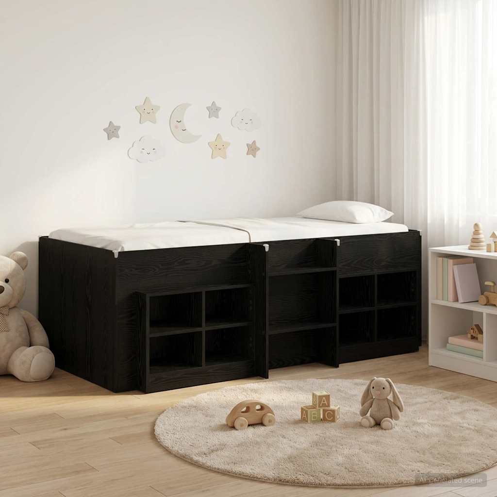 Loft krevet s ormarom s policom 3 kom. Crna Konstruirano drvo