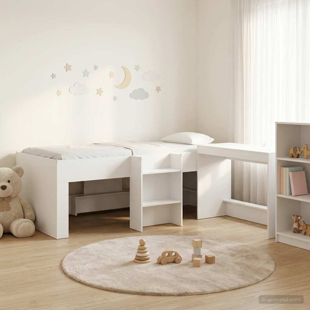 Krevet za djecu s visokim okvirom i stolom Bijela 98.5 x 200 cm