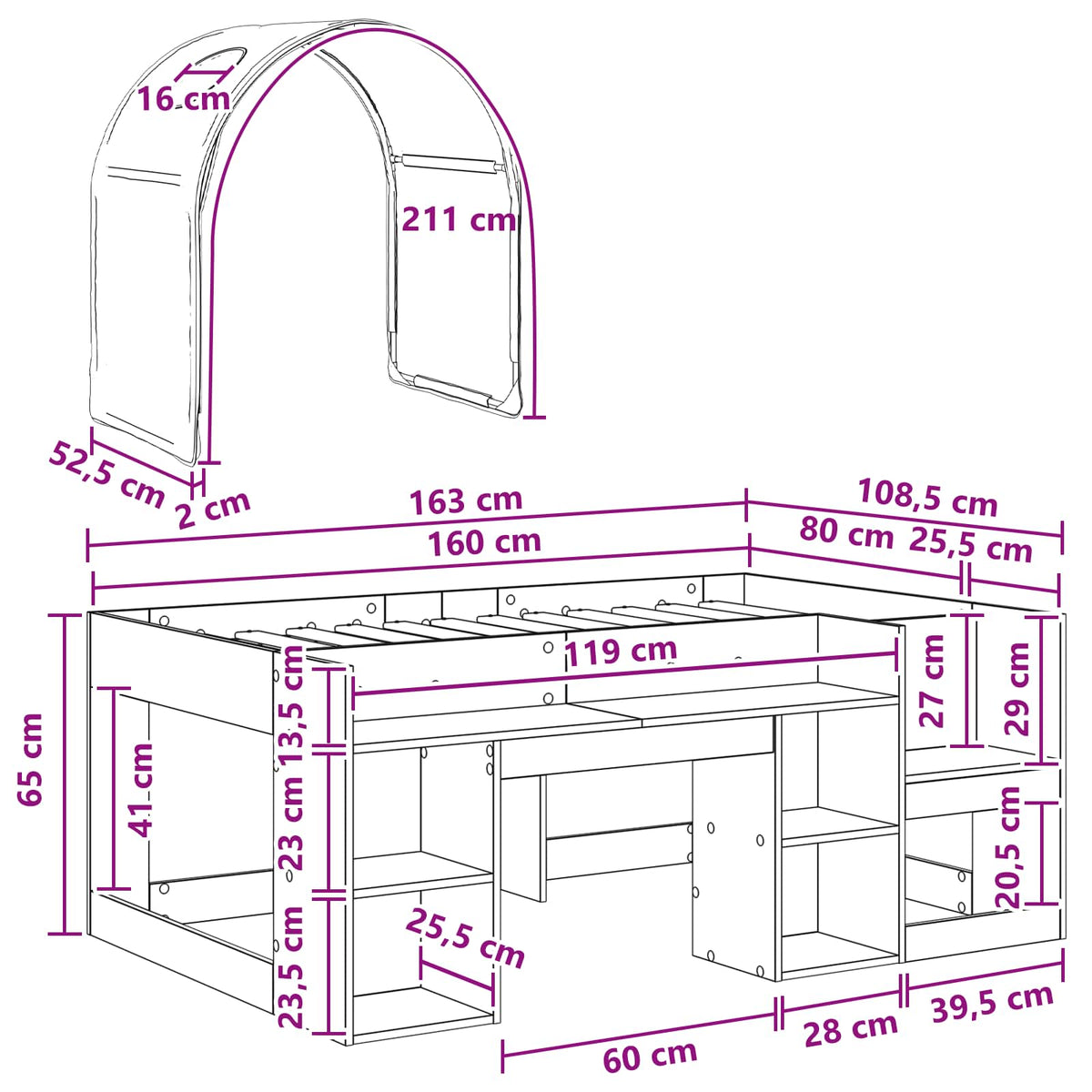 Krevet s Tunnels 4 pcs Bijela Konstruirano drvo