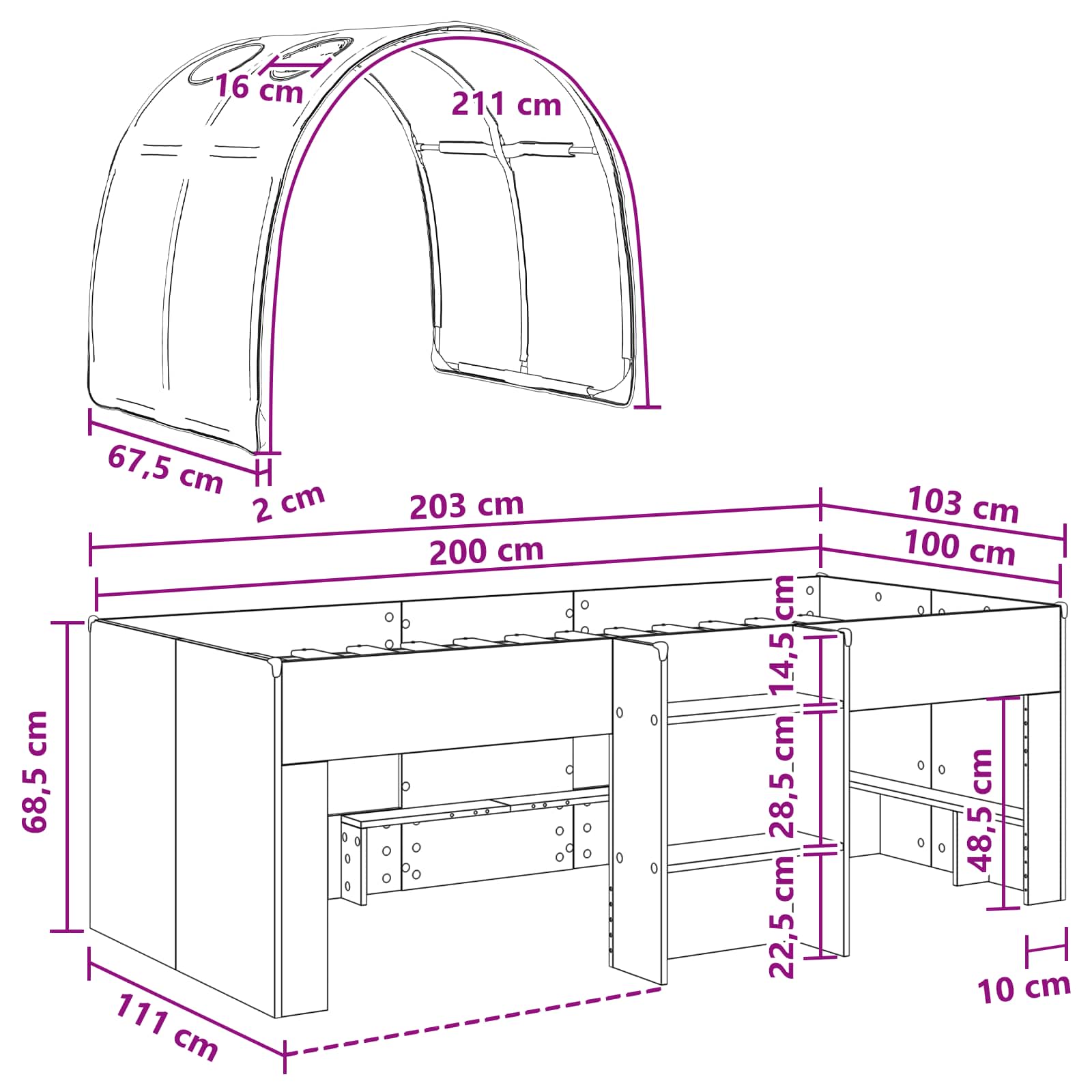 Krevet s Tunnels 4 pcs Bijela i crvena Konstruirano drvo