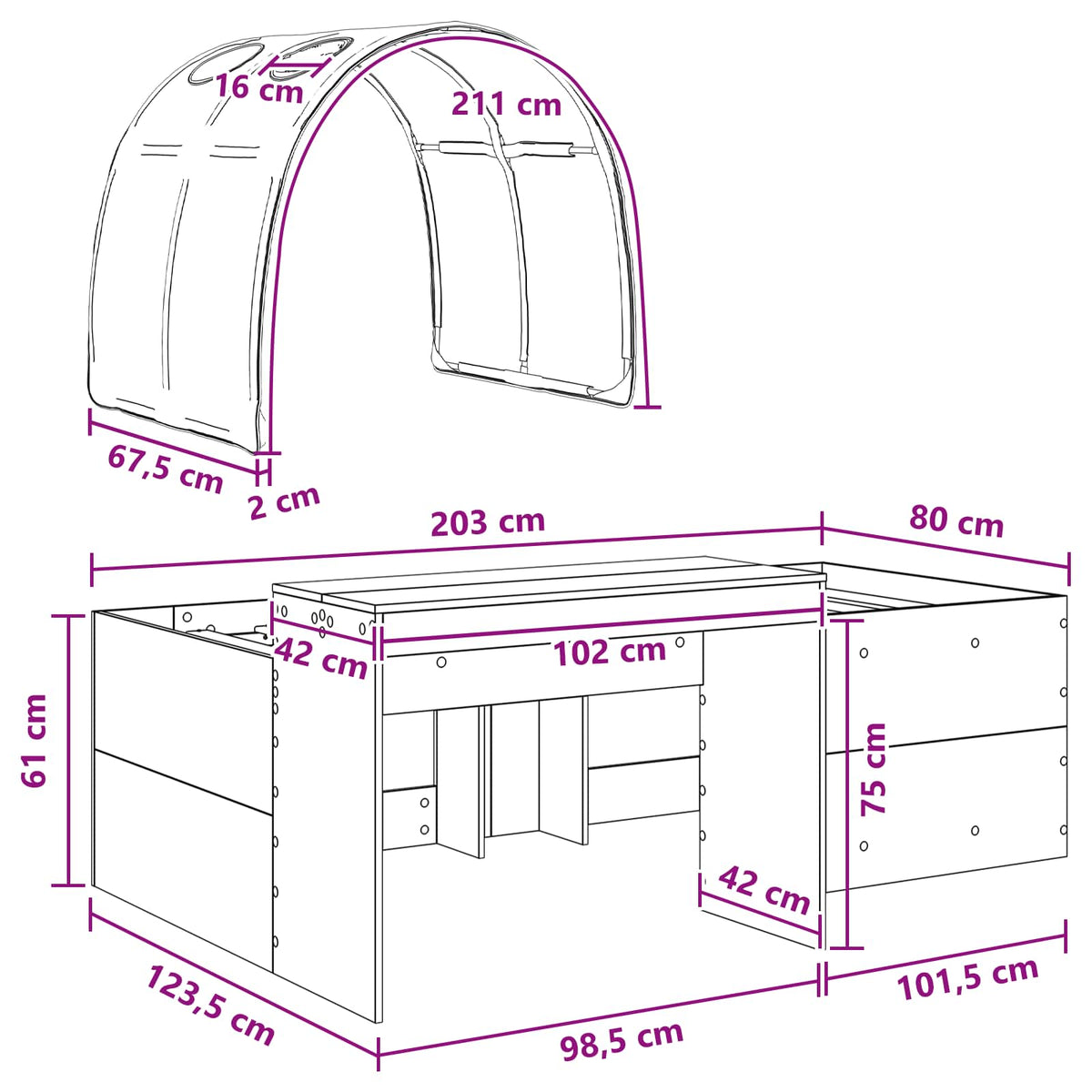 Krevetna konstrukcija s tunelom 3 pcs Bijela Konstruirano drvo