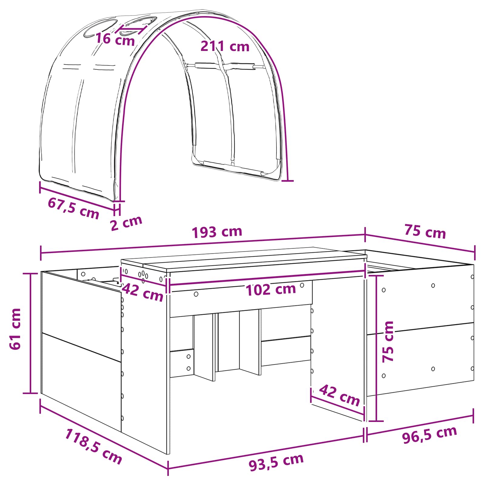 Krevet s tunelom 4 pcs Artisian hrast i bijela