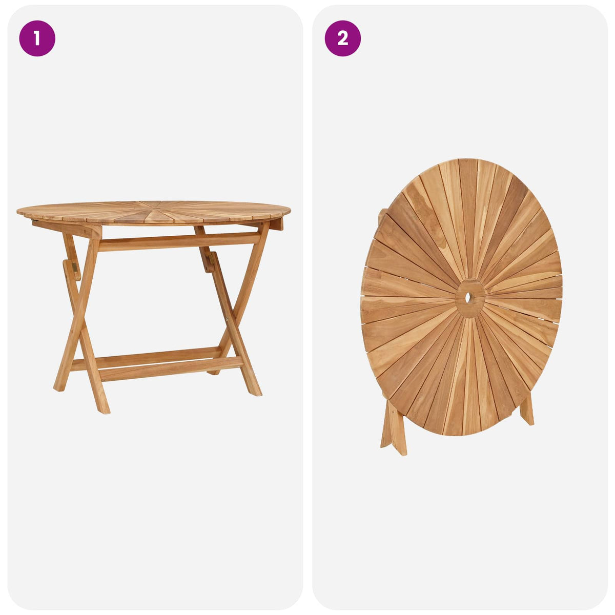 Preklopni vrtni stol Prirodna Ø 110 x 75 cm Čvrsto teak drvo