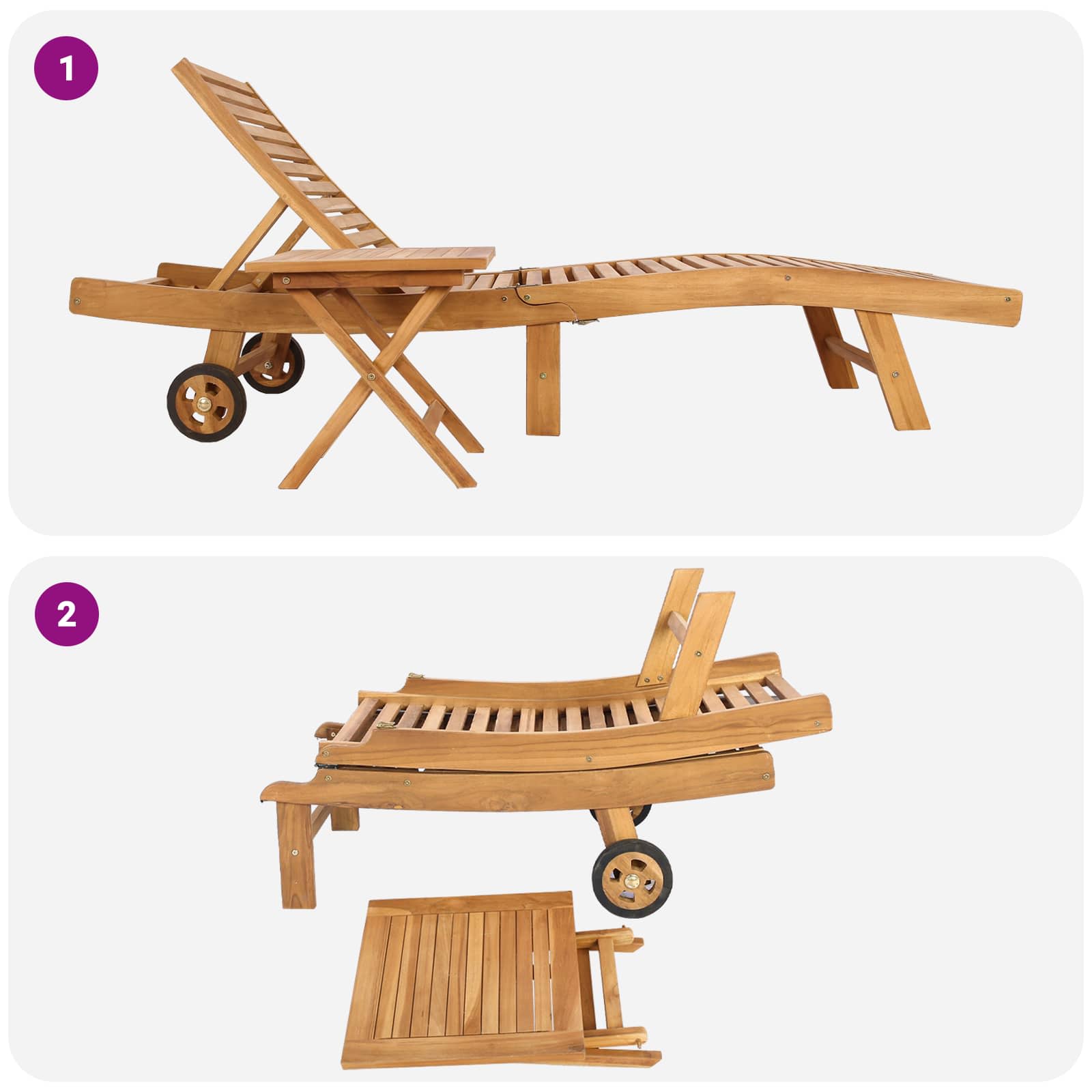 Ležaljka 2 pcs Smeđa Čvrsto teak drvo