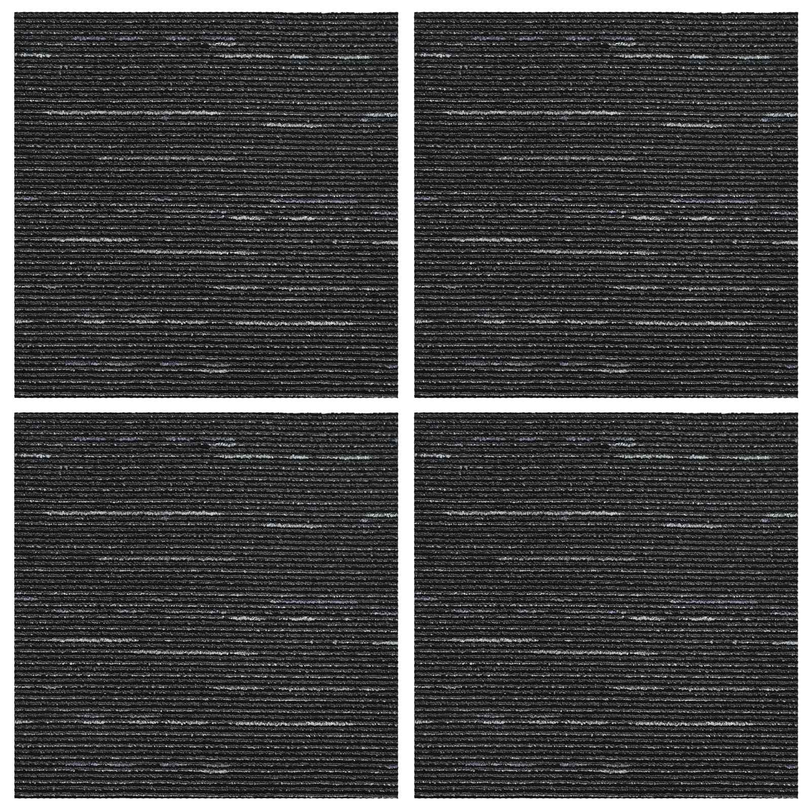 Tepih pločica Prugasta Crna 50 x 50 cm 4 pcs PP i bitumen